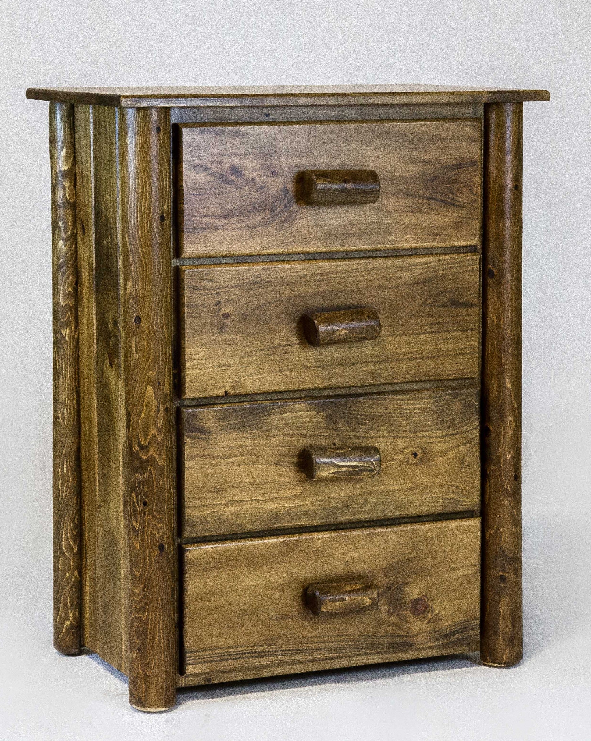 Natural Dark Brown Finish Wood Four Drawer Dresser