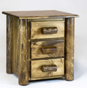 Natural Vintage Brown Finish Wood Three Drawer Nightstand