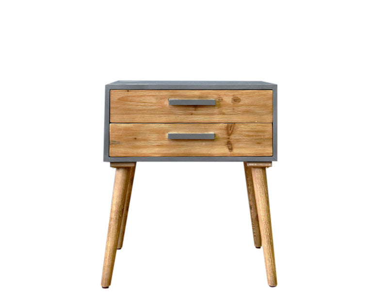 Modern Gray and Natural Wood 2 Drawer Side Table 26"H