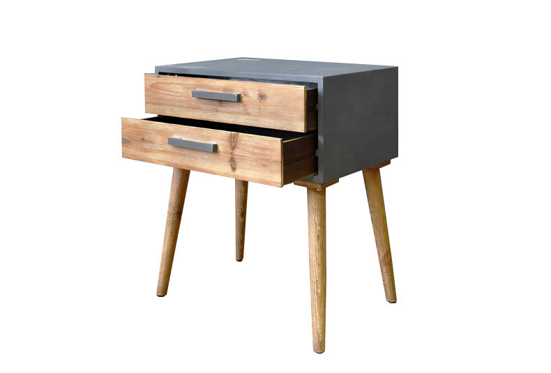 Modern Gray and Natural Wood 2 Drawer Side Table 26"H