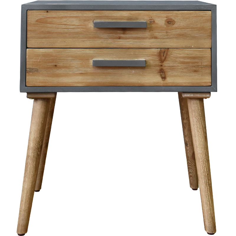 Modern Gray and Natural Wood 2 Drawer Side Table 26"H