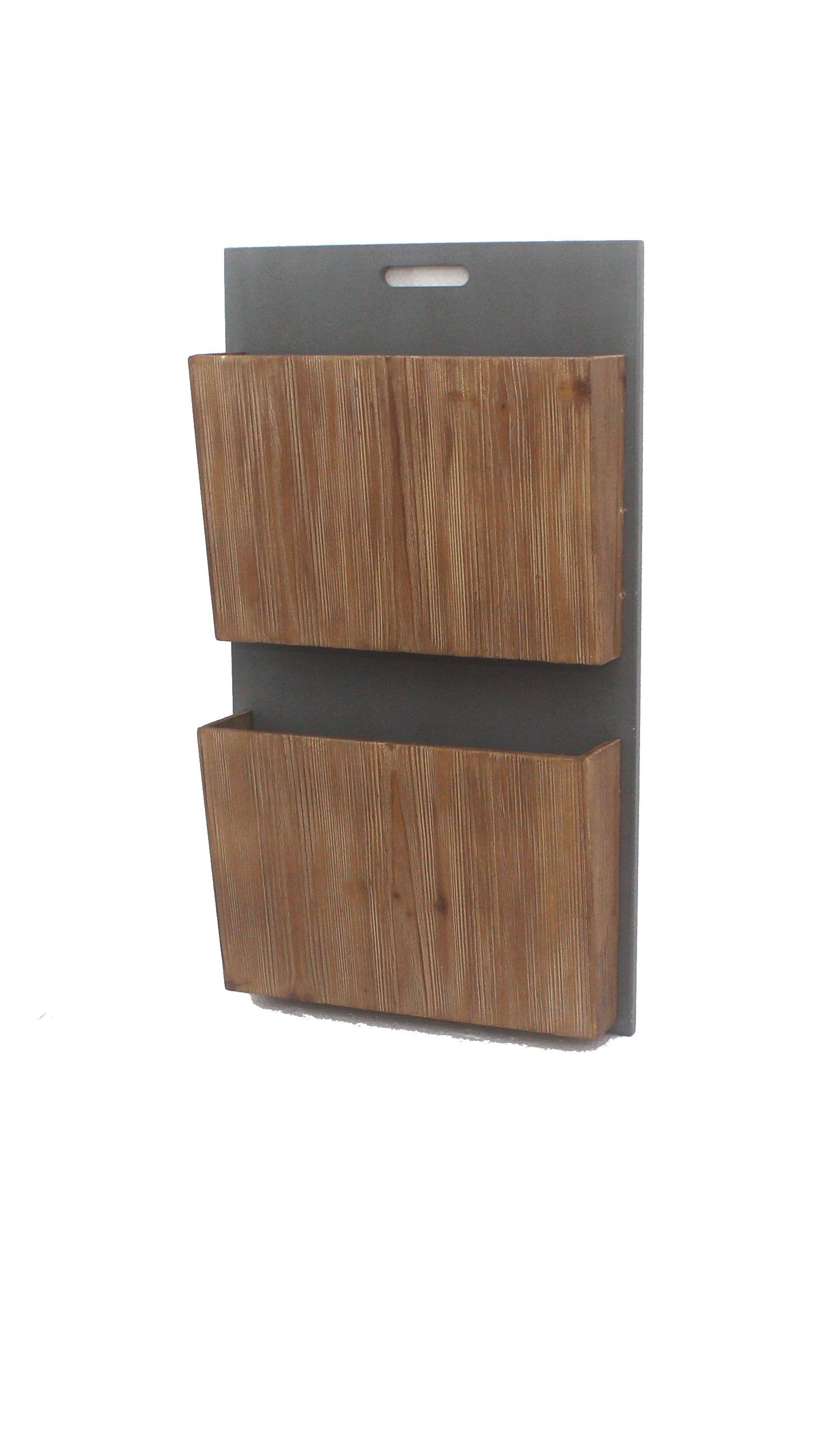 Gray and Natural Wood Wall Storage 2 tier Magazine Rack