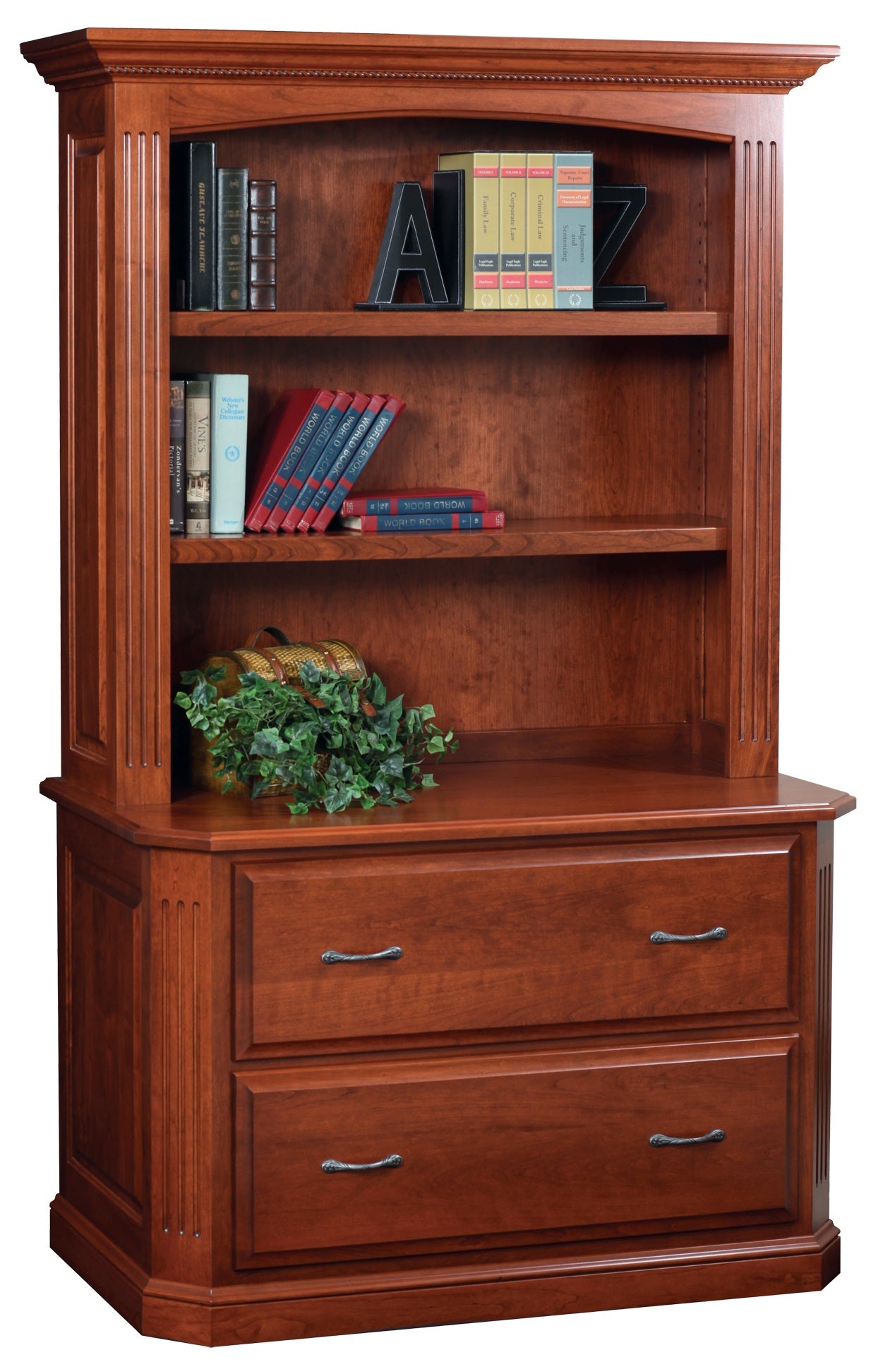 48" x 23.5" x 77.5" Wooden Acres Stain Lateral File & Hutch