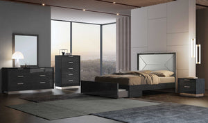 61" X 80" X 51" White Faux Leather & Stainless Steel Queen Bed