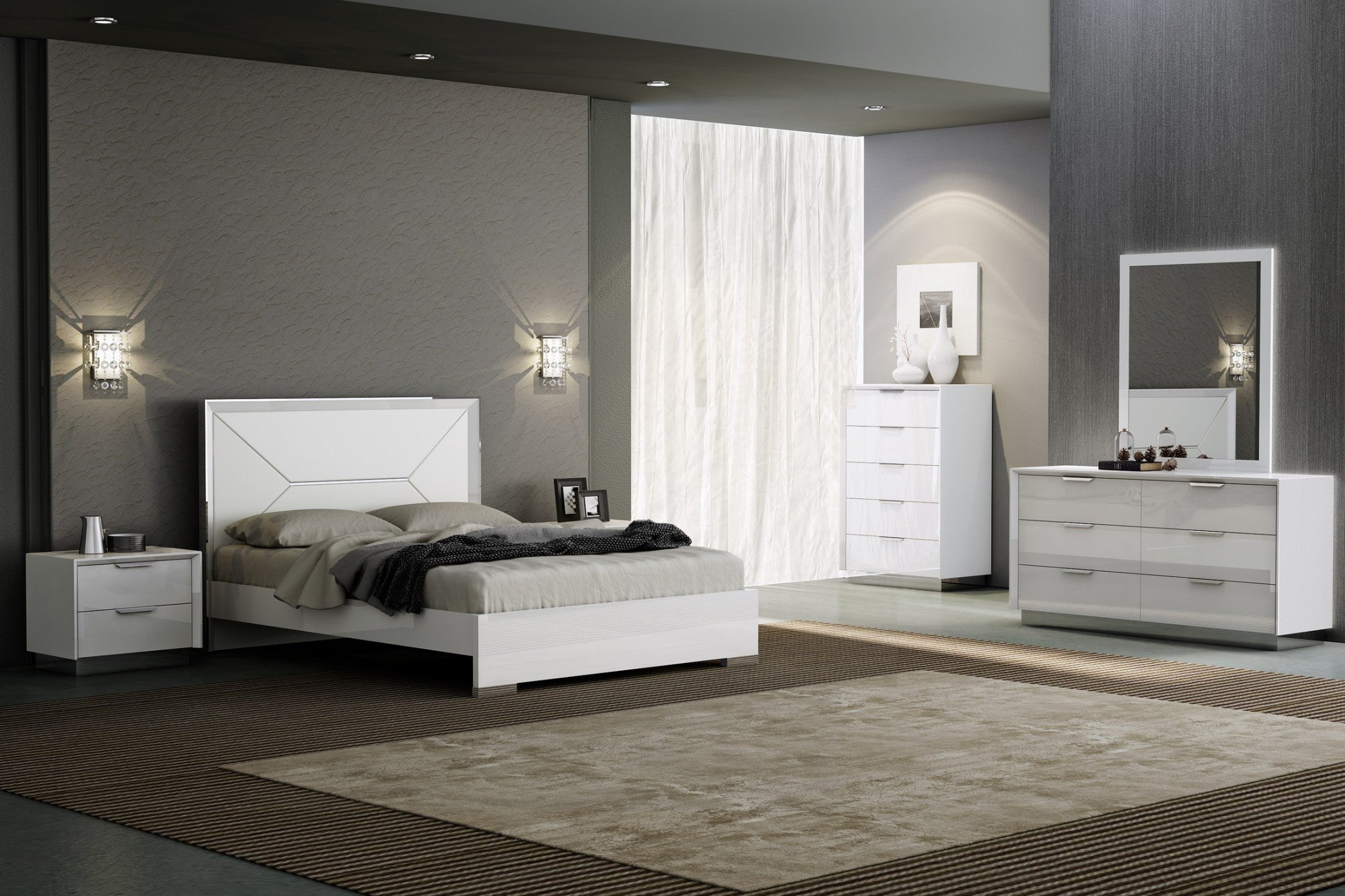 61" X 80" X 51" Gray Faux Leather & Stainless Steel Queen Bed