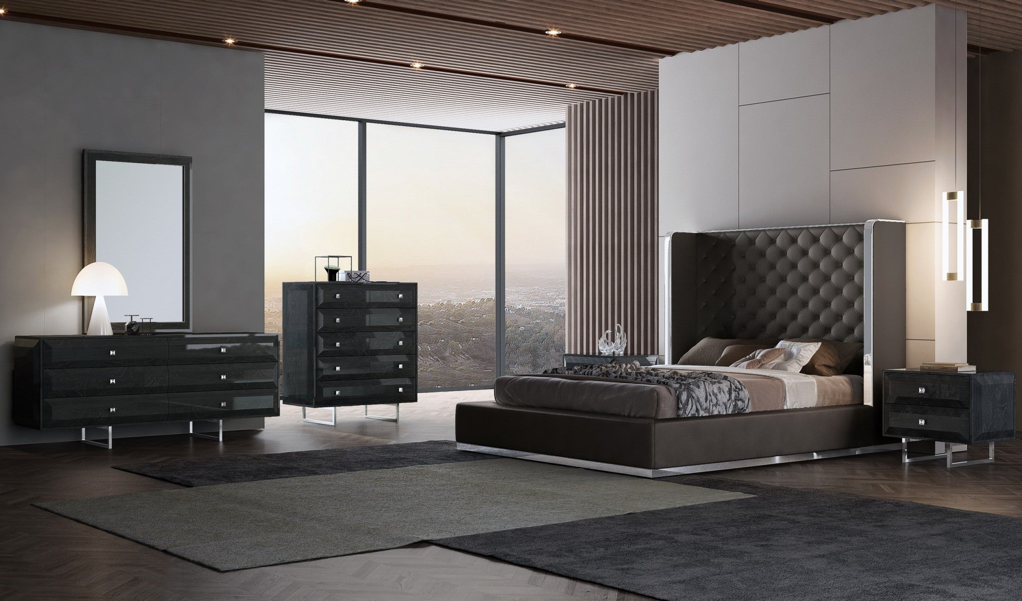 75" X 91" X 60" Dark Grey Queen Bed