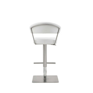 White Faux Leather and Stainless Adjustable Bar Stool