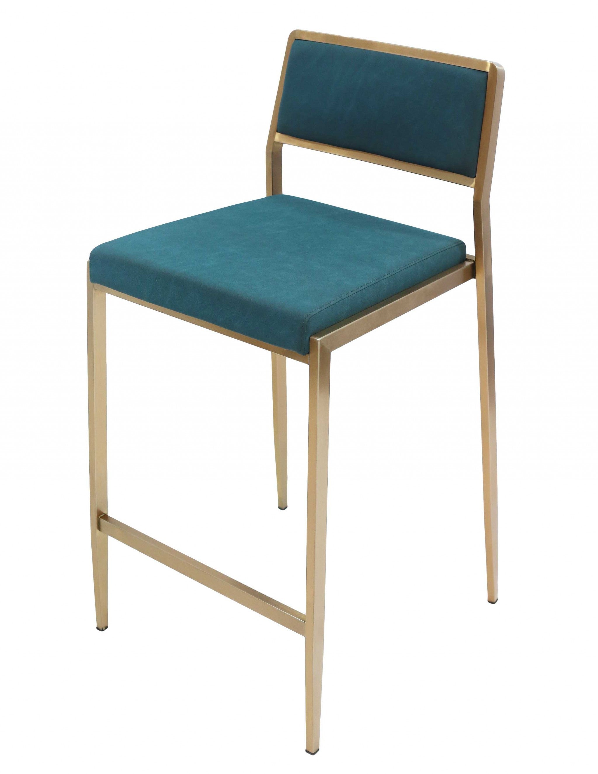 Luxury Teal Blue and Brushed Gold Counter Stool