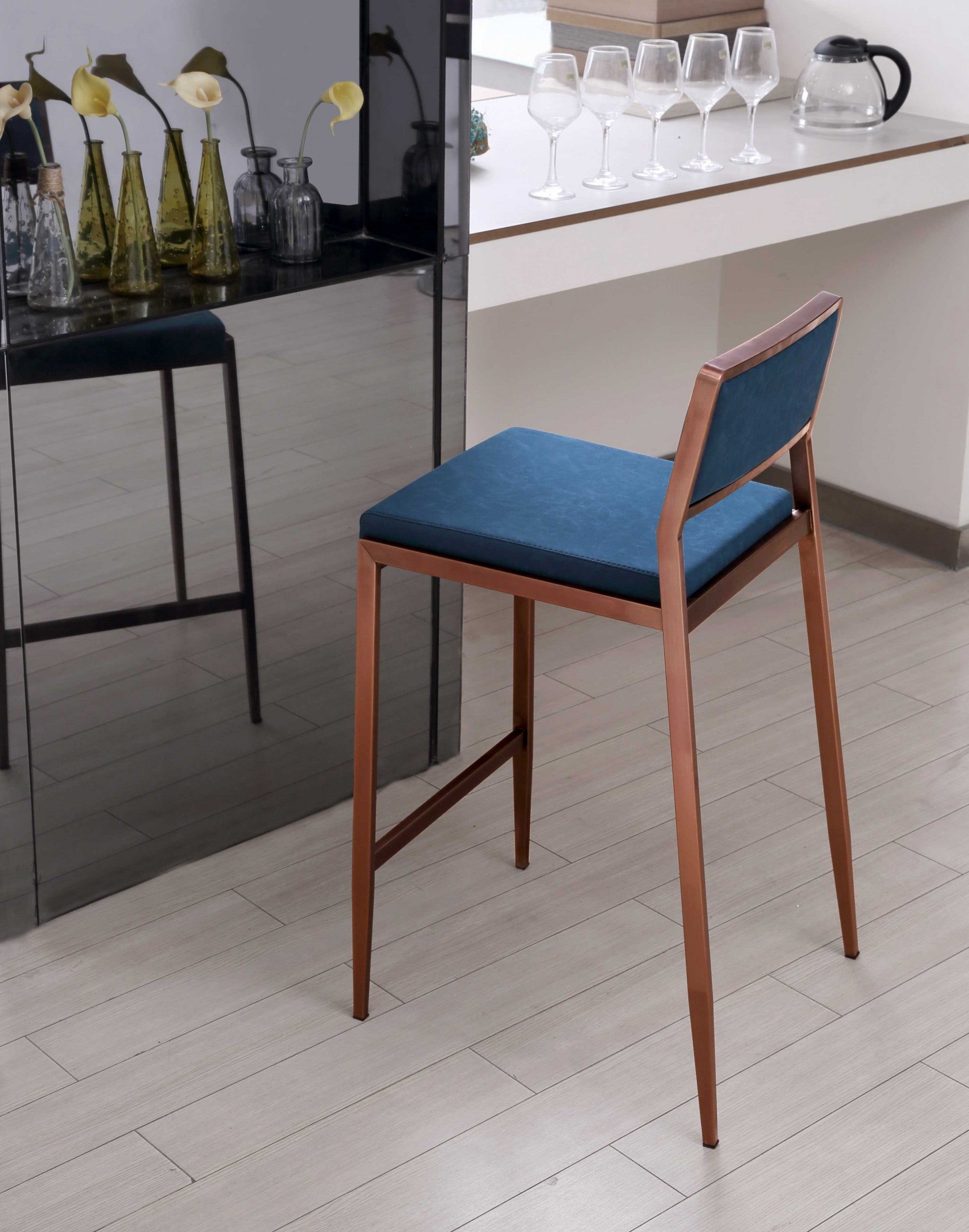 Luxury Teal Blue and Brushed Gold Counter Stool
