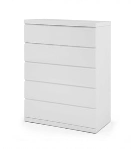 36" X 20" X 47" Gloss White Stainless Steel 5 Drawer Chest