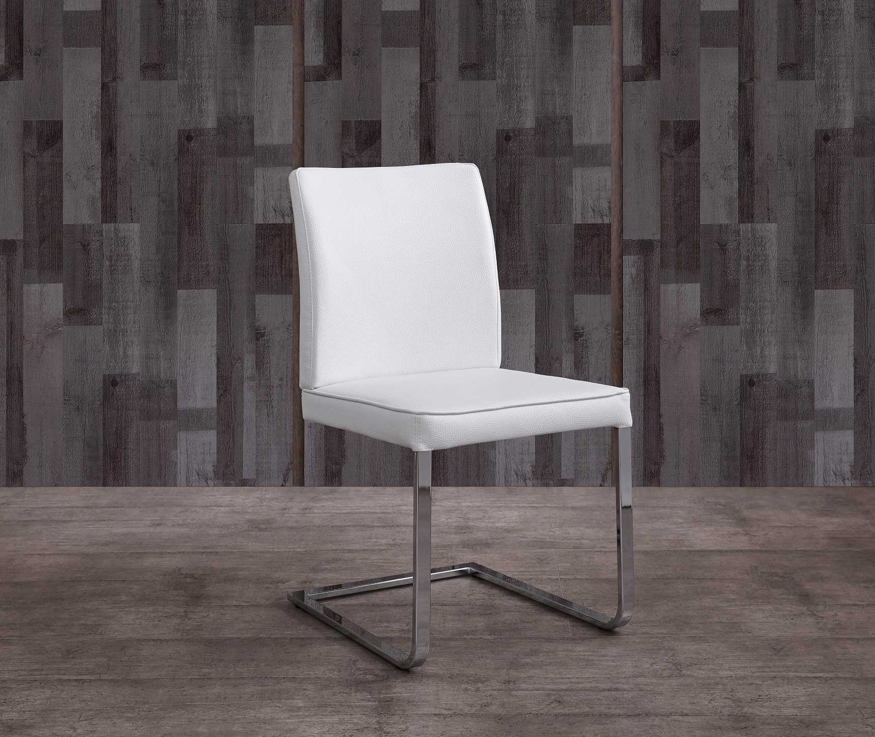 Contemporary White Faux Leather Chrome Dining Chair