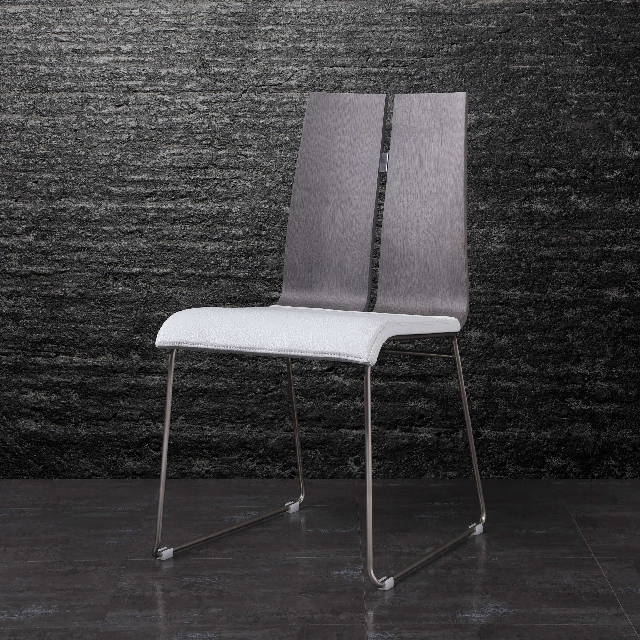 Gray and White Faux Leather Metal Dining Chair