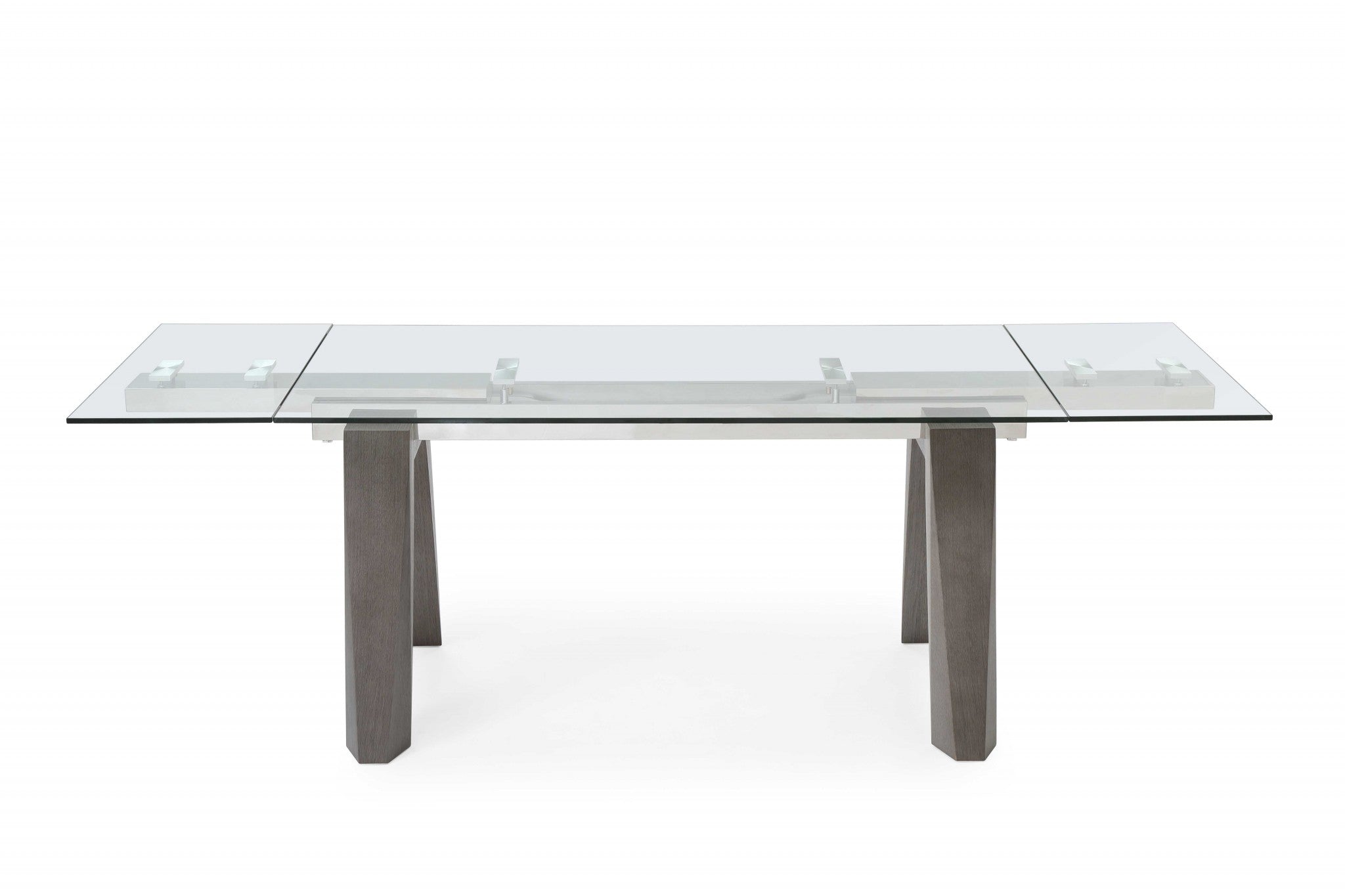63" X 35" X 30" Grey Glass Stainless Steel Extendable Dining Table