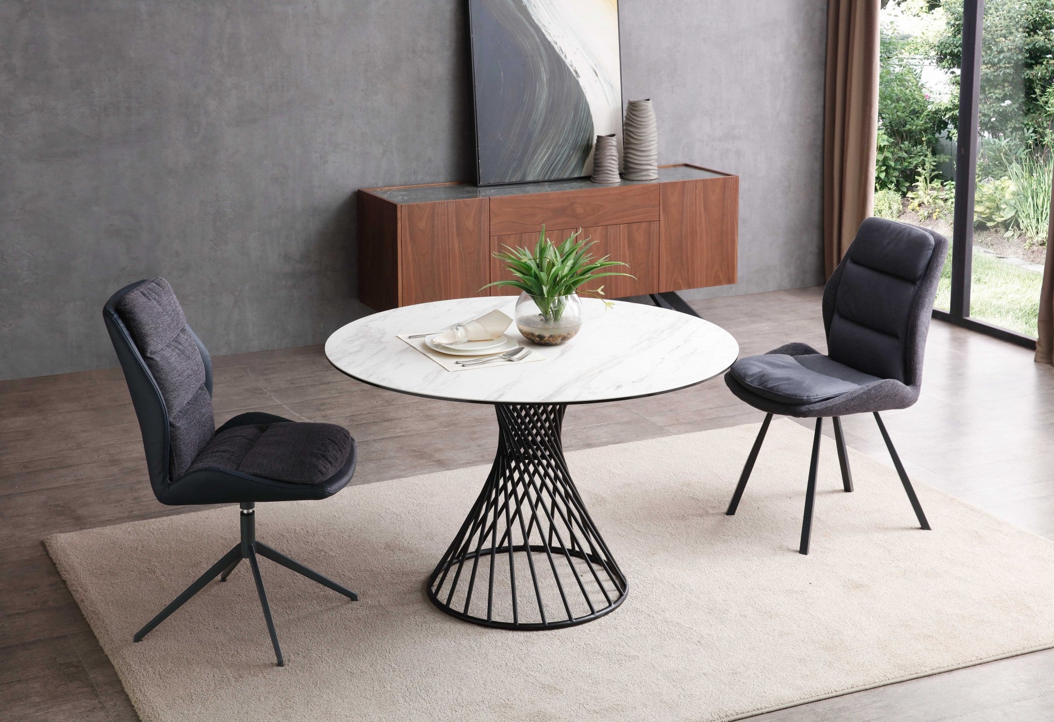 47" X 47" X 30" White Glass Ceramic Dining Table