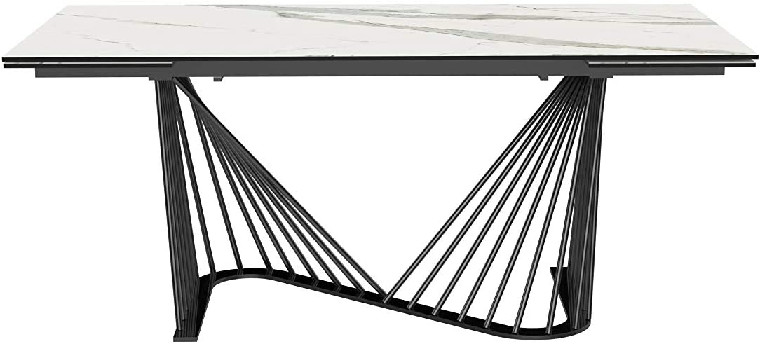 71" X 35" X 30" White Glass Ceramic Dining Table
