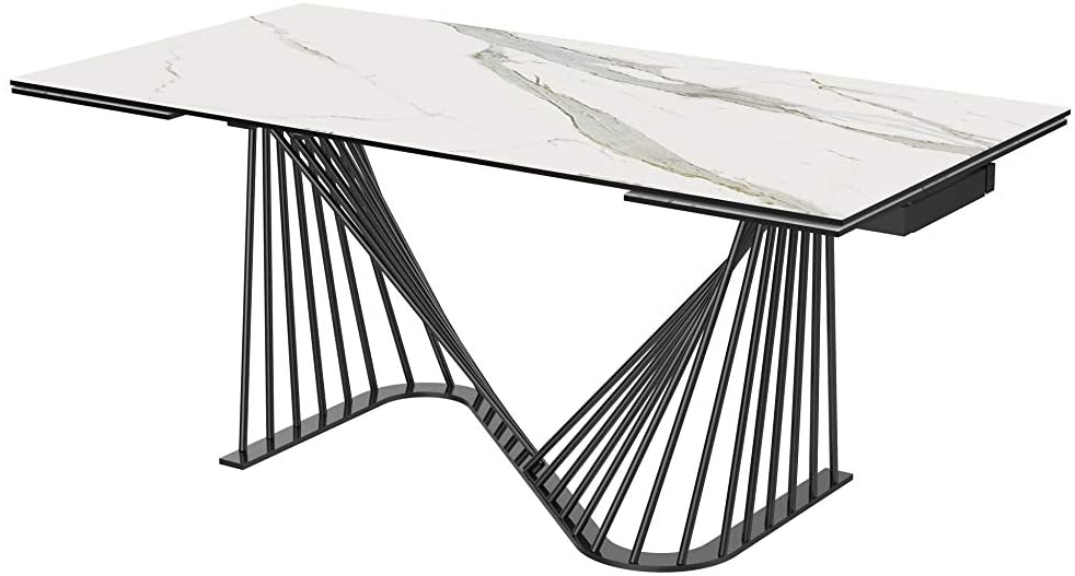 71" X 35" X 30" White Glass Ceramic Dining Table