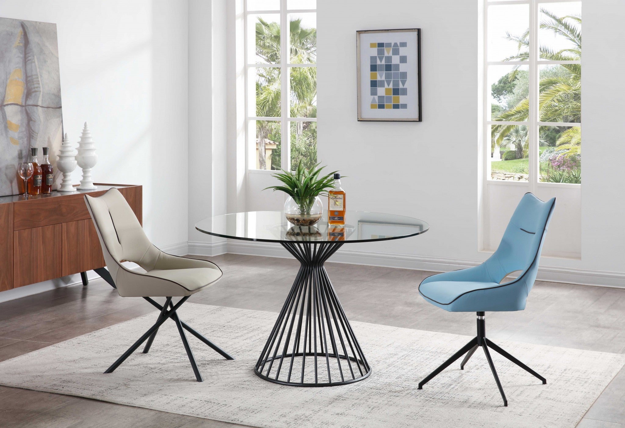 47" X 47" X 30" Black Glass Iron Dining Table