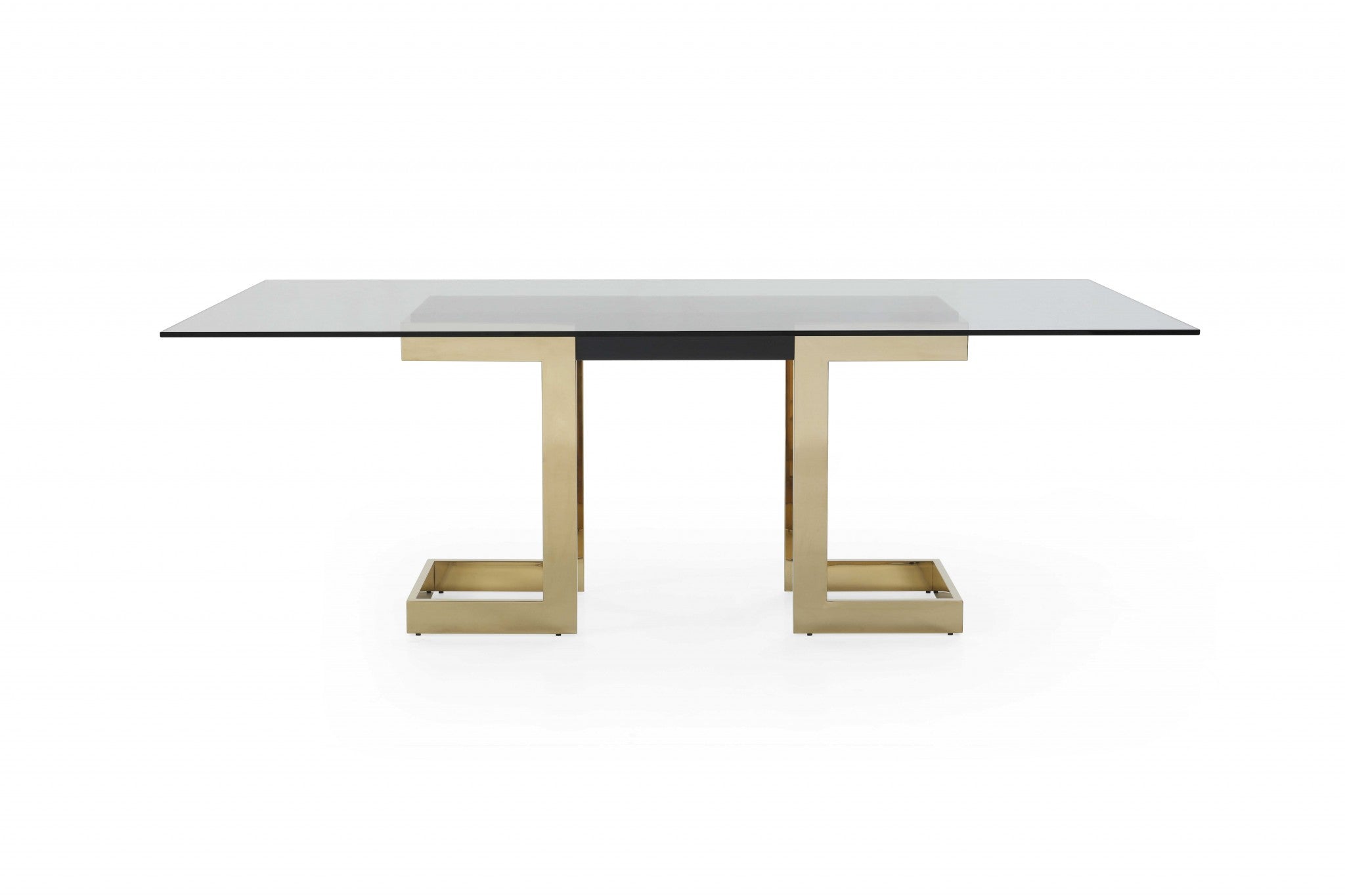 87" X 39" X 30" Polished Gold Glass Stainless Steel Dining Table