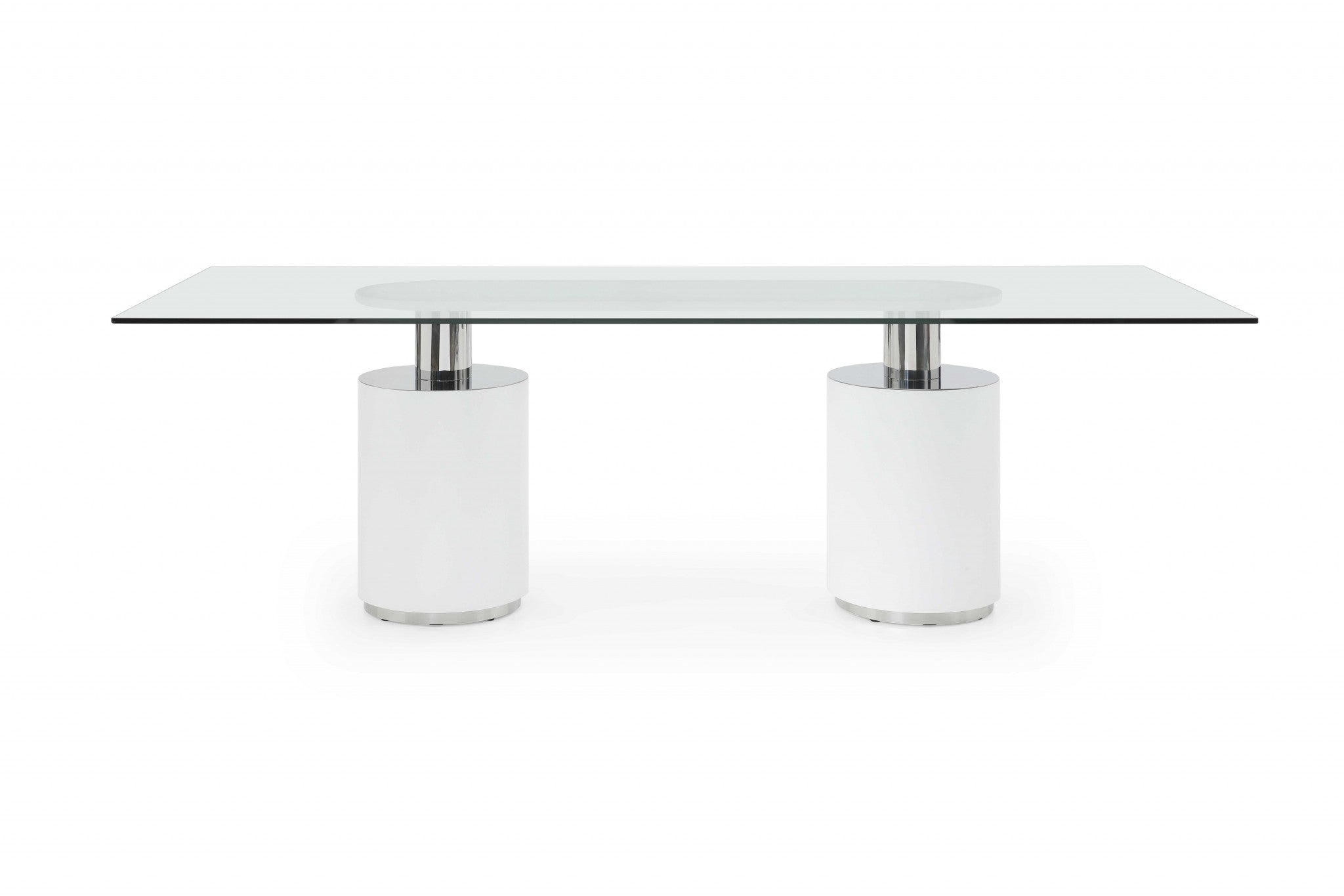 94" X 39" X 30" White Glass Stainless Steel Dining Table