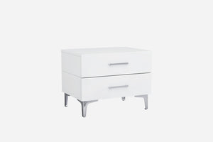 25" X 18" X 21" Gloss White Stainless Steel Nightstand