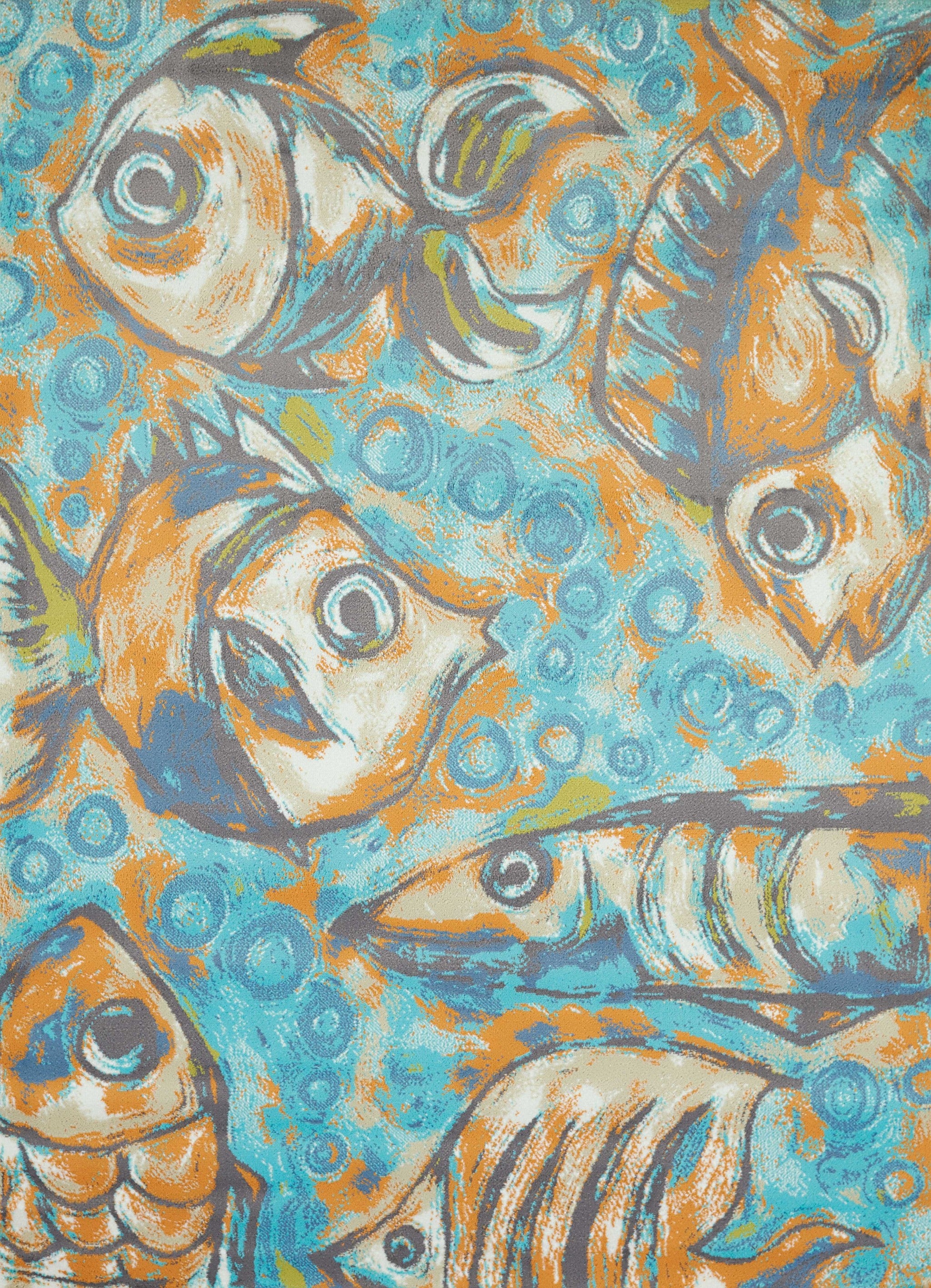 63" x 86" Aqua Polypropylene Area Rug