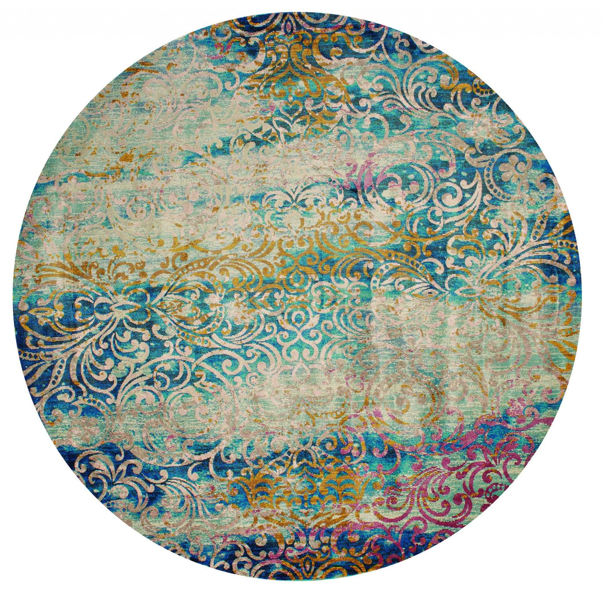 94" x 94" Cyan Olefin / Polyester Round Rug