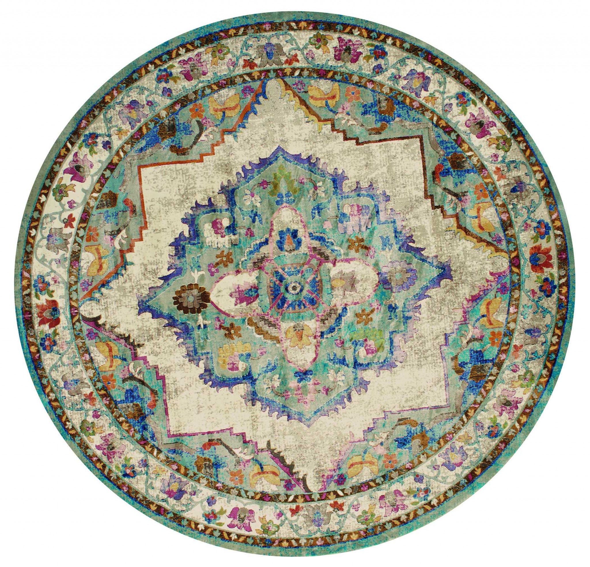 94" x 94" Cerulean Olefin / Polyester Round Rug
