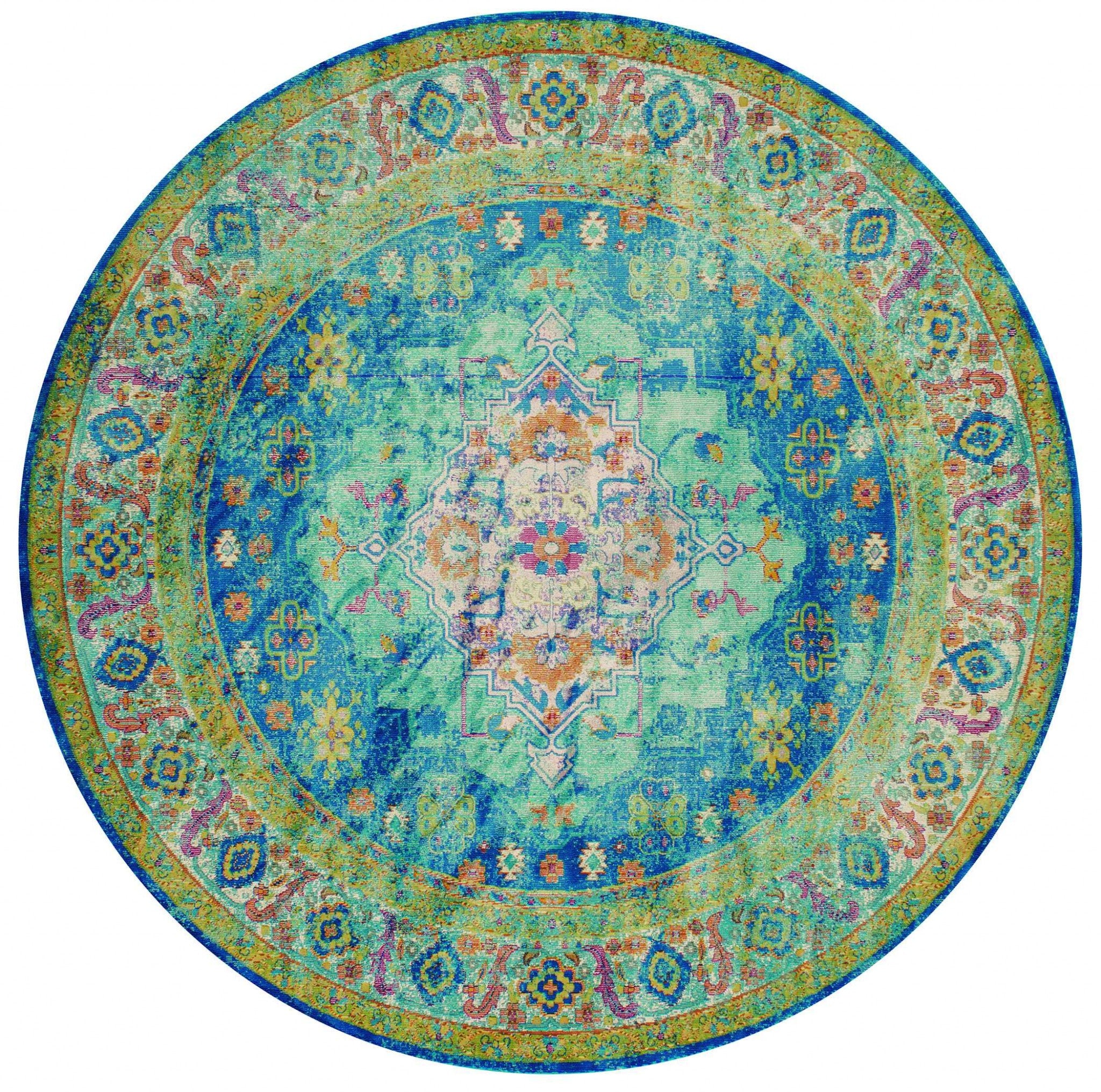 94" x 94" Cerulean Olefin / Polyester Round Rug