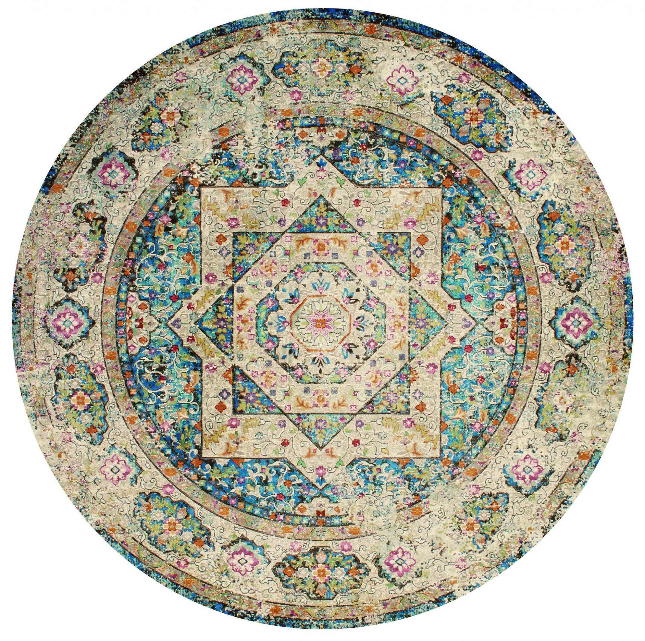 94" x 94" Multicolor Olefin / Polyester Round Rug