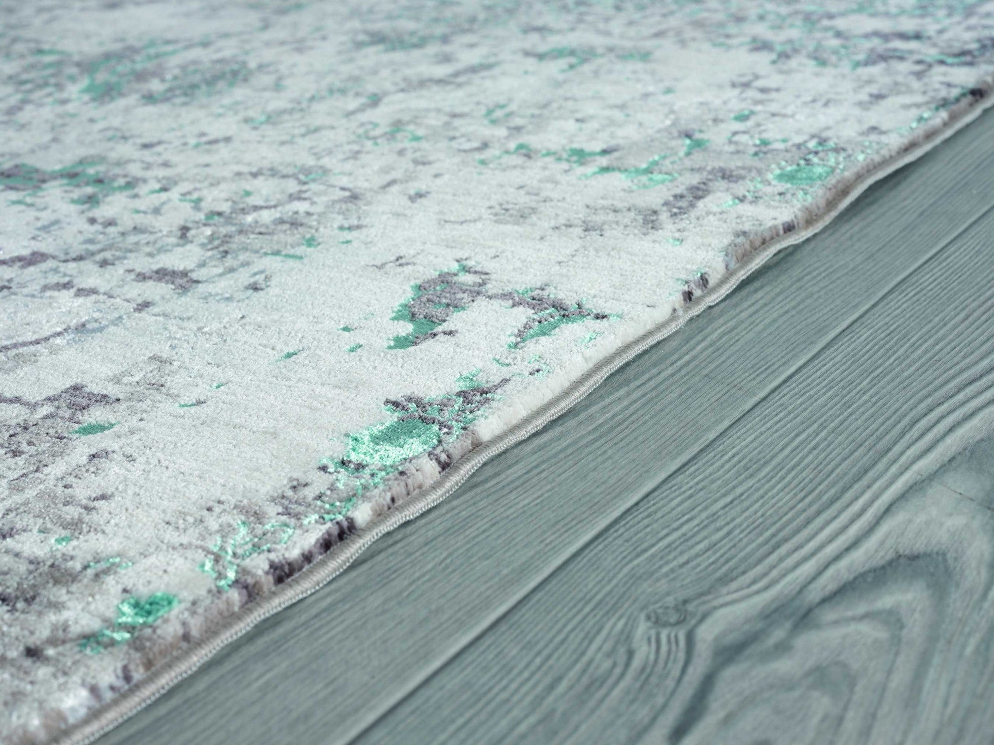 12' x 15' Faded Abstract Gray and Turq Area Rug