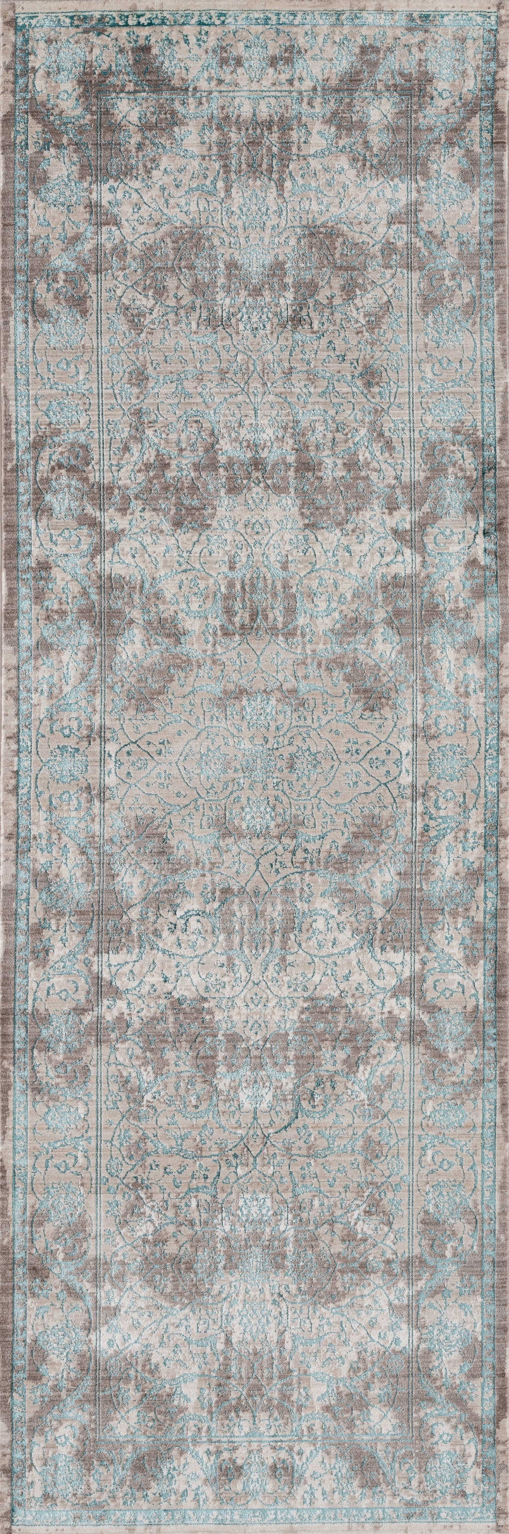 32" x 96" Turquoise Polyester Runner Rug