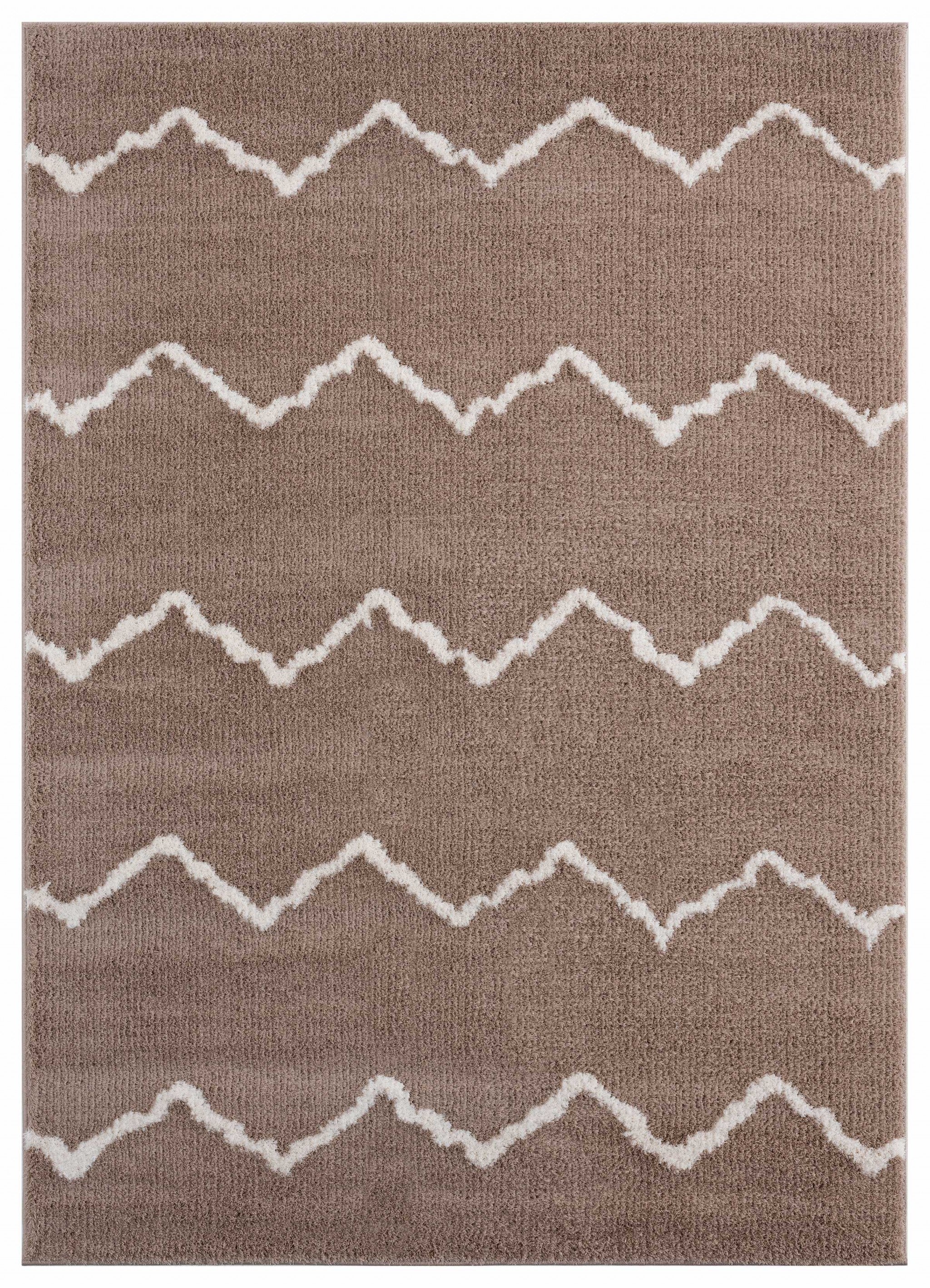 63" x 86" Beige Microfiber Polyester Area Rug