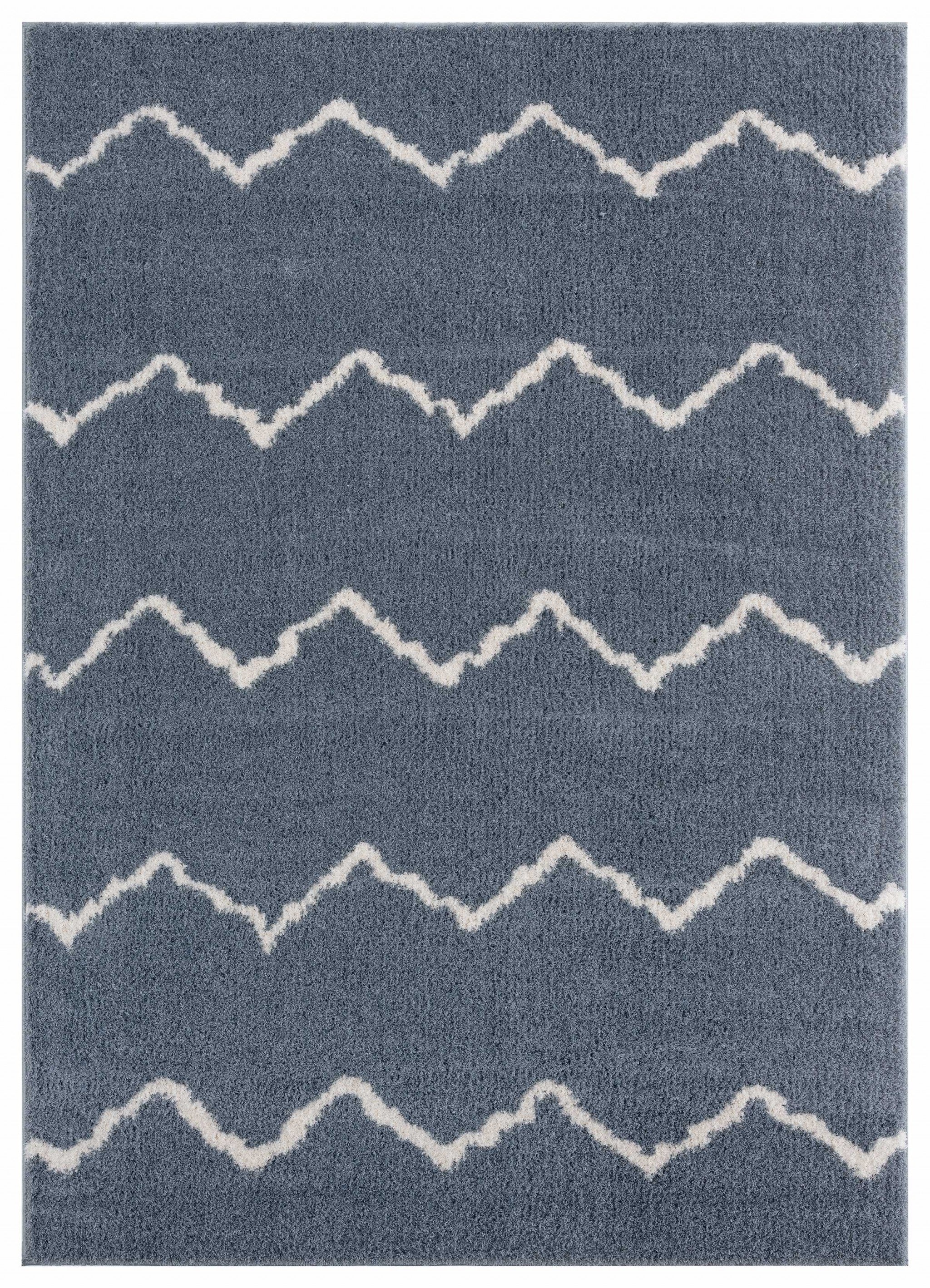 23" x 36" Blue / Grey Microfiber Polyester Accent Rug