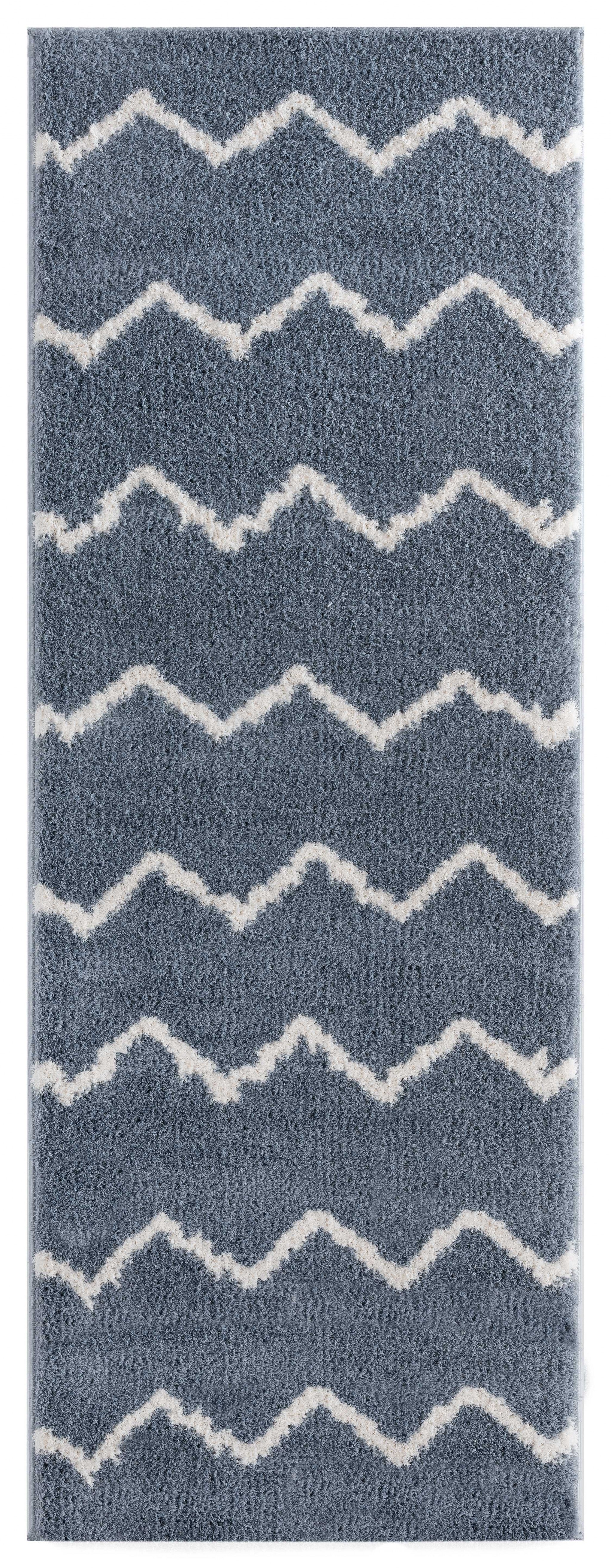 31" x 86" Blue / Grey Microfiber Polyester Runner Rug