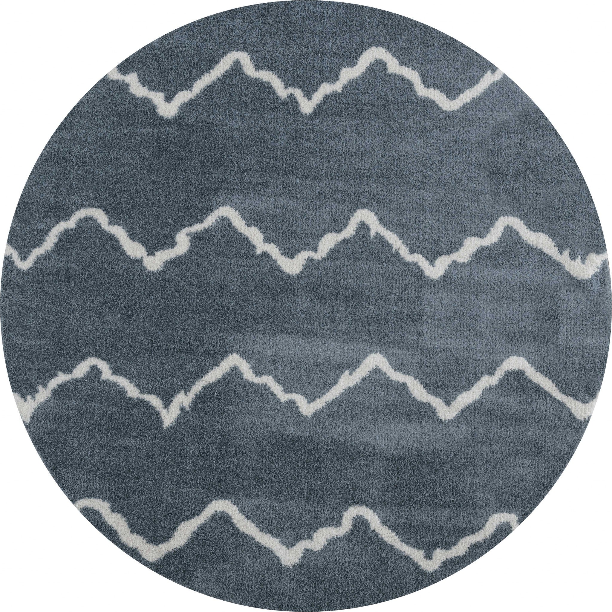 94" x 94" Blue / Grey Microfiber Polyester Round Rug