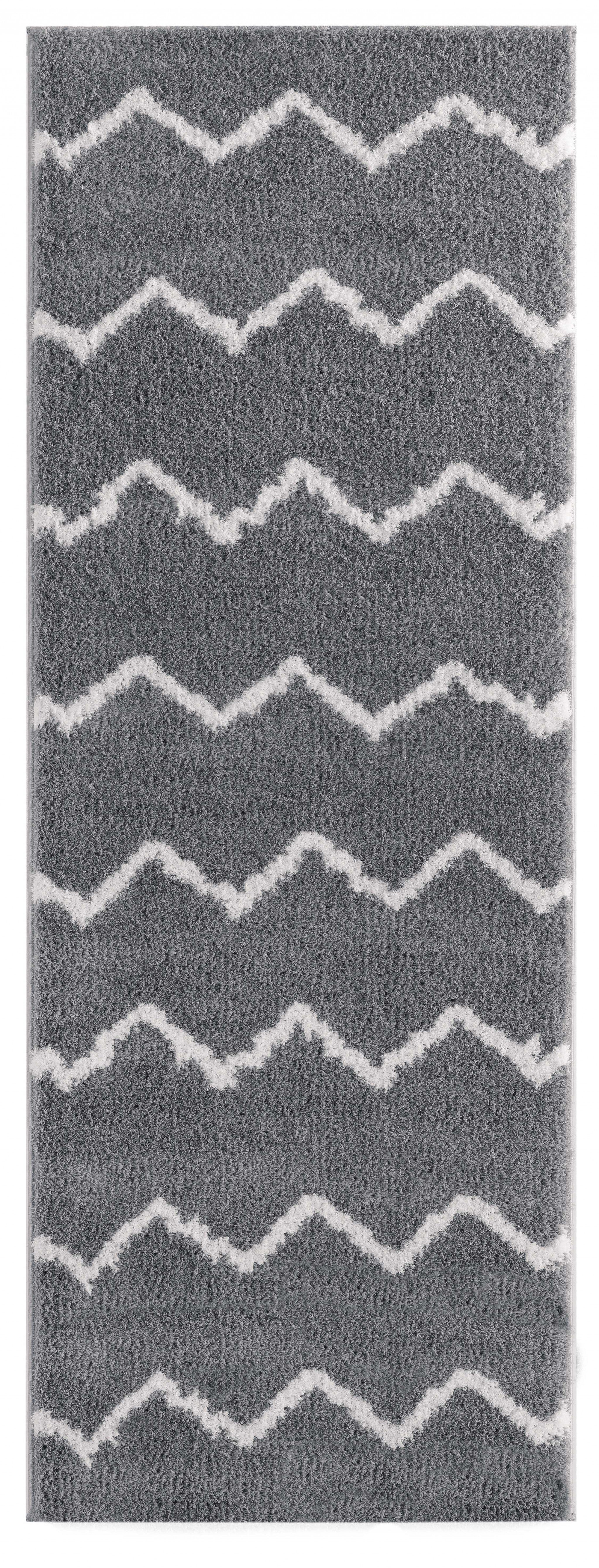 31" x 86" Grey Microfiber Polyester Runner Rug
