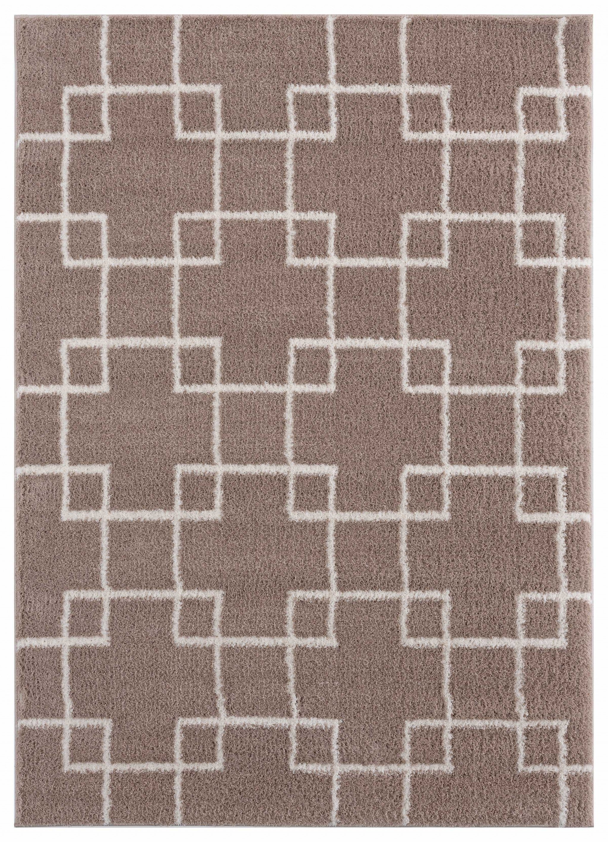 23" x 36" Beige Microfiber Polyester Accent Rug