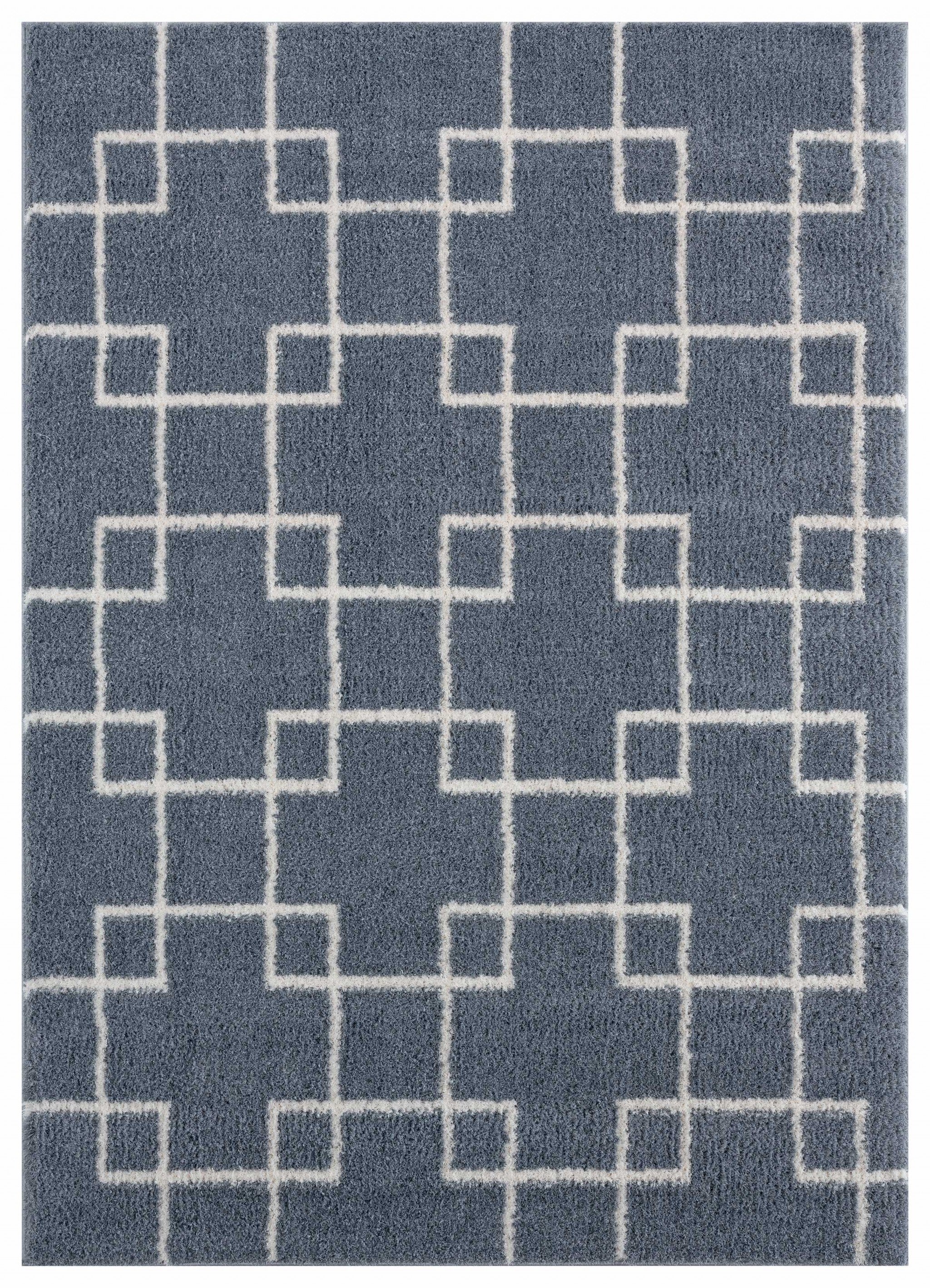 23" x 36" Blue / Grey Microfiber Polyester Accent Rug