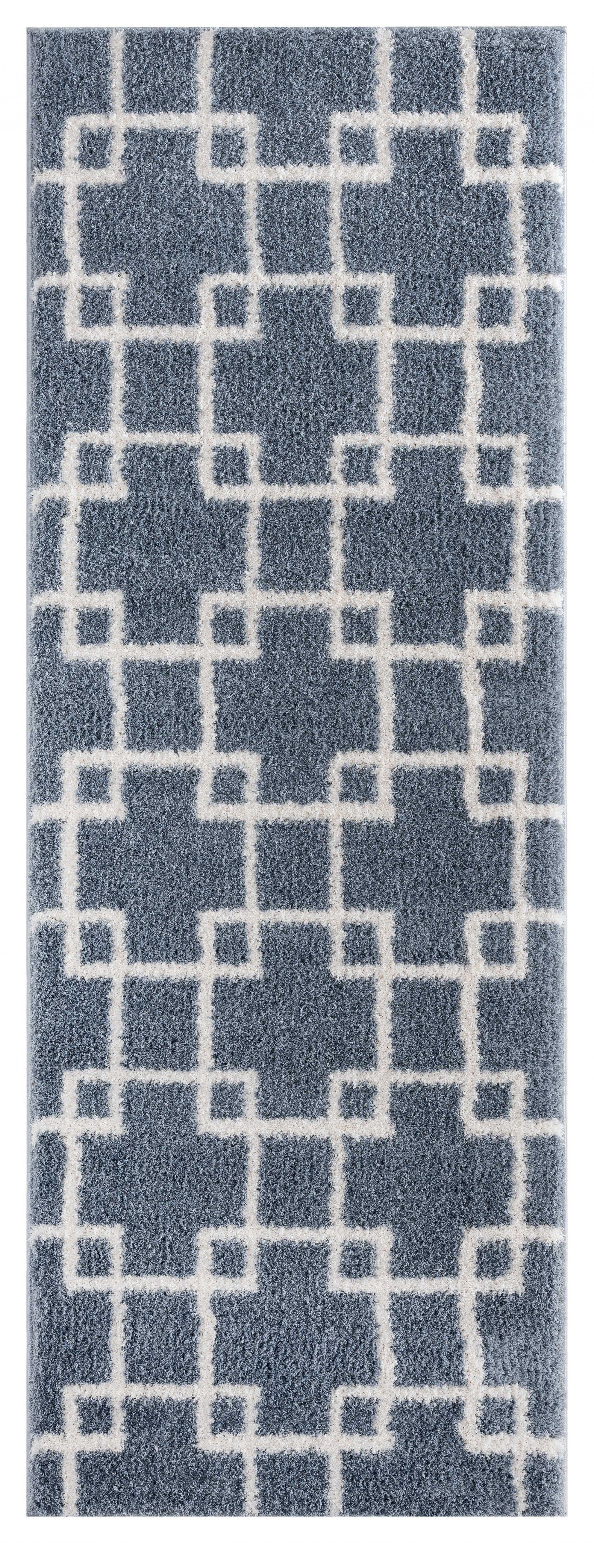 31" x 86" Blue / Grey Microfiber Polyester Runner Rug