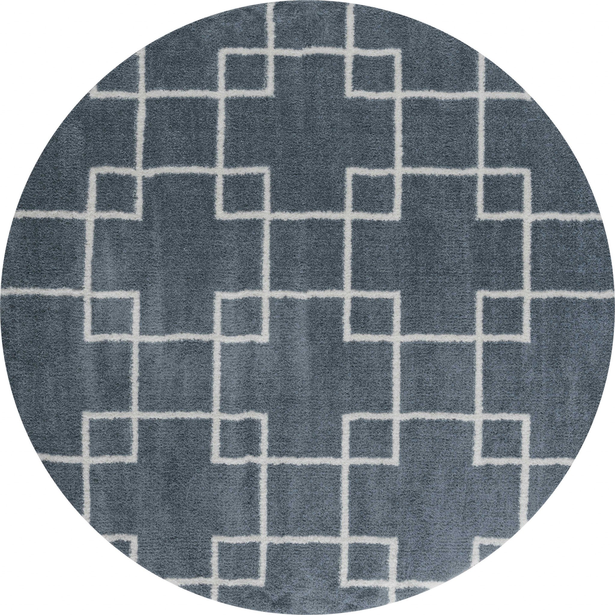 94" x 94" Blue / Grey Microfiber Polyester Round Rug