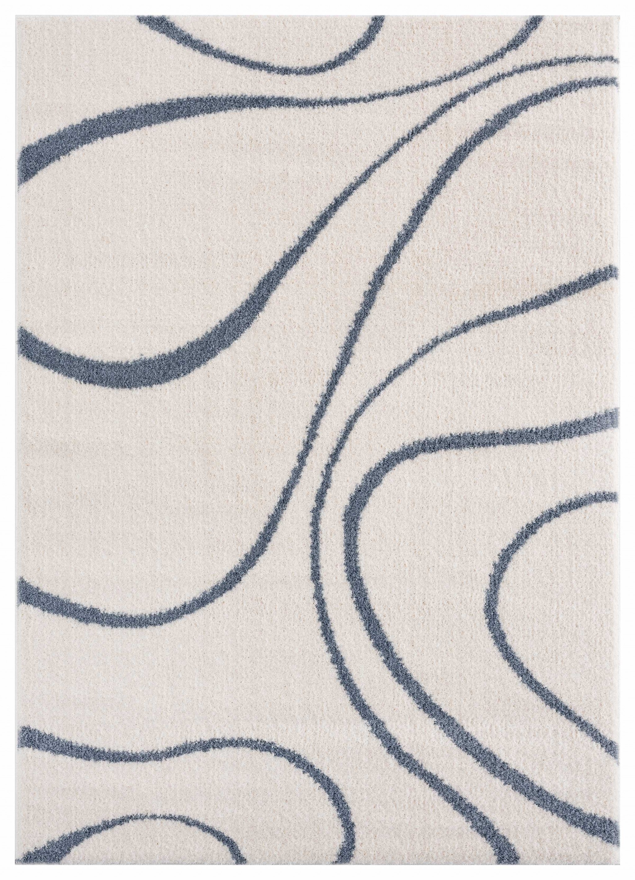 94" x 126" Blue / Grey Microfiber Polyester Oversize Rug