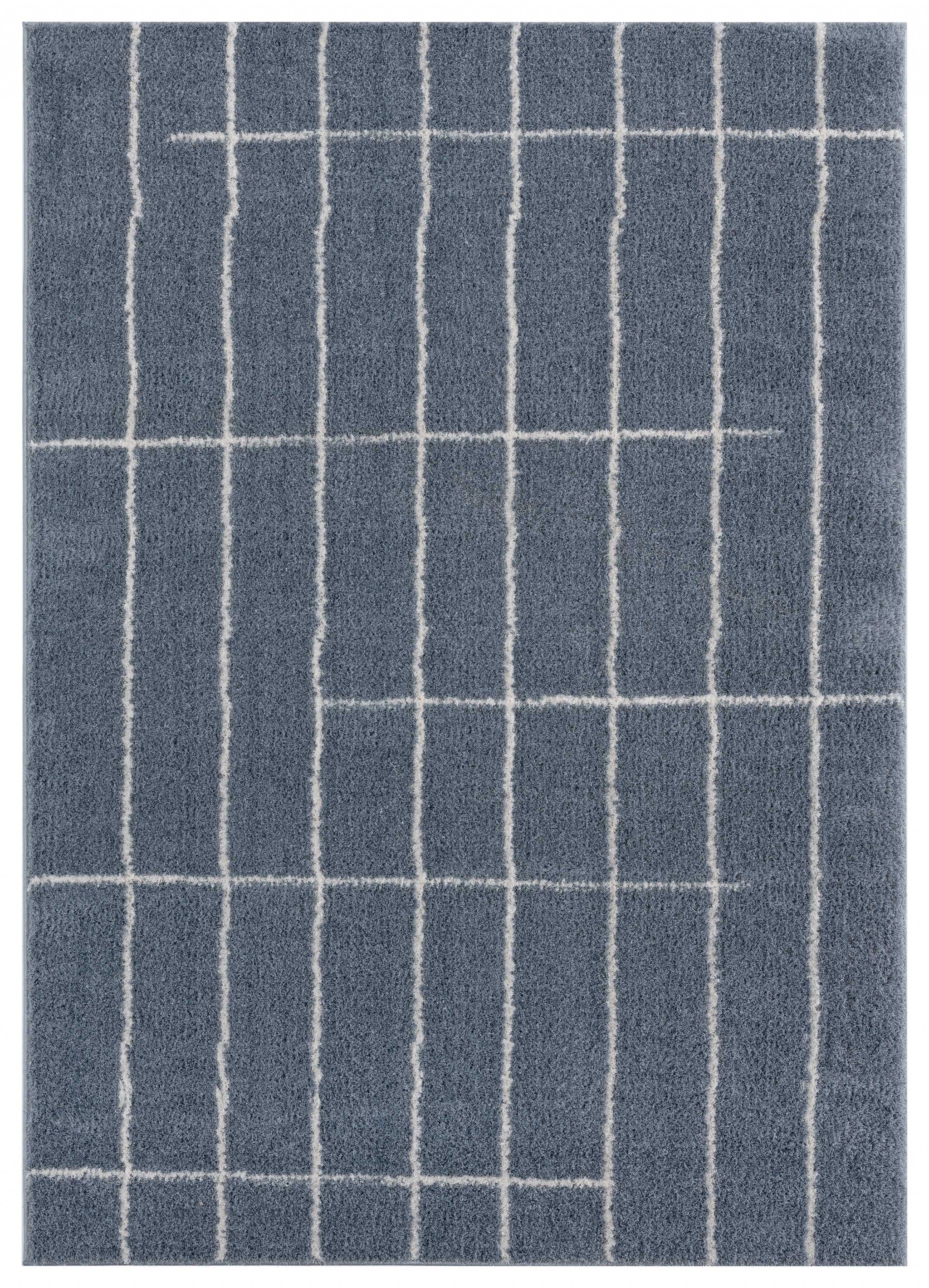23" x 36" Blue / Grey Microfiber Polyester Accent Rug