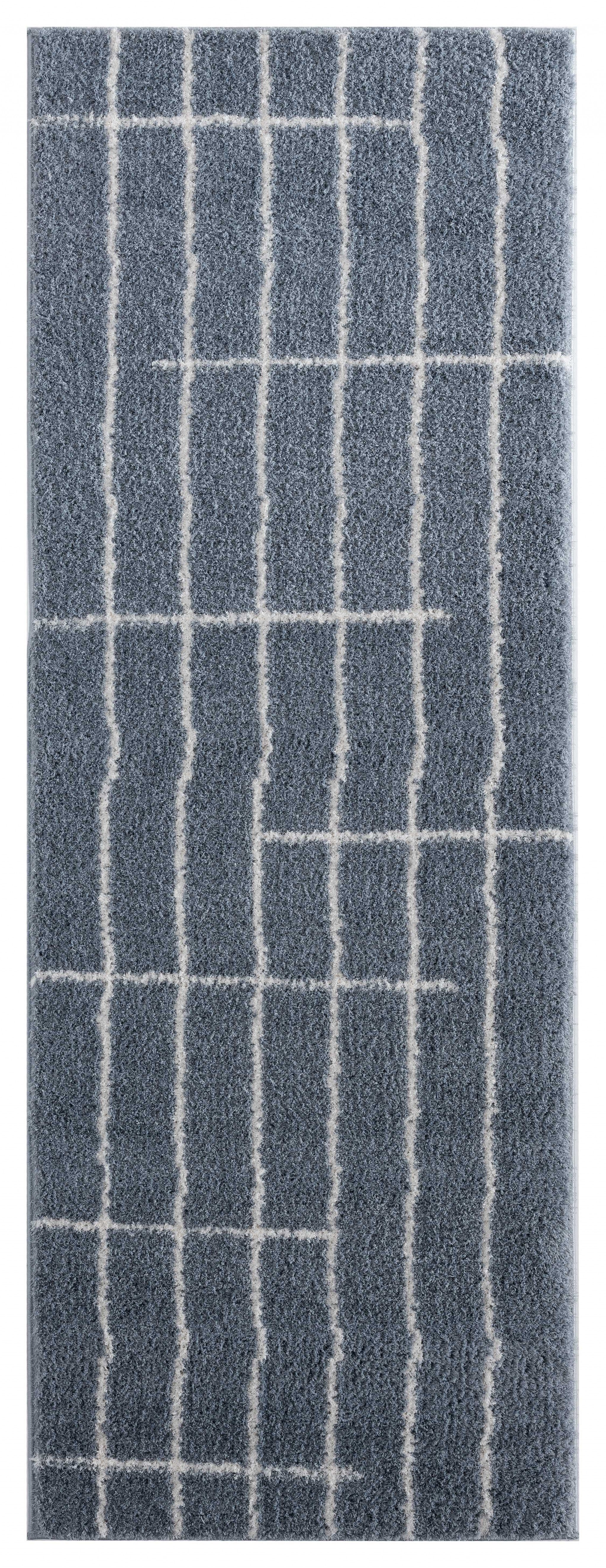 31" x 86" Blue / Grey Microfiber Polyester Runner Rug