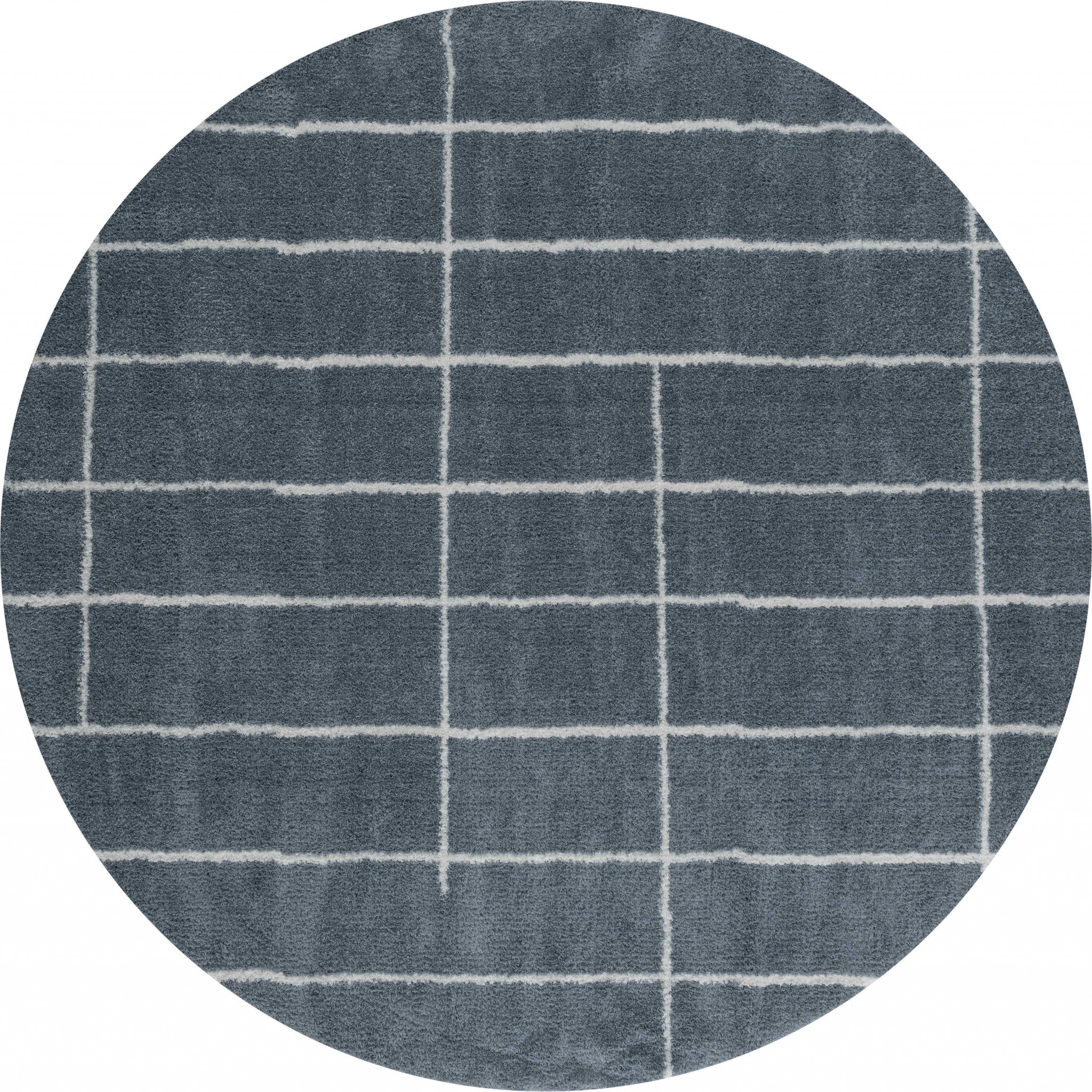 94" x 94" Blue / Grey Microfiber Polyester Round Rug