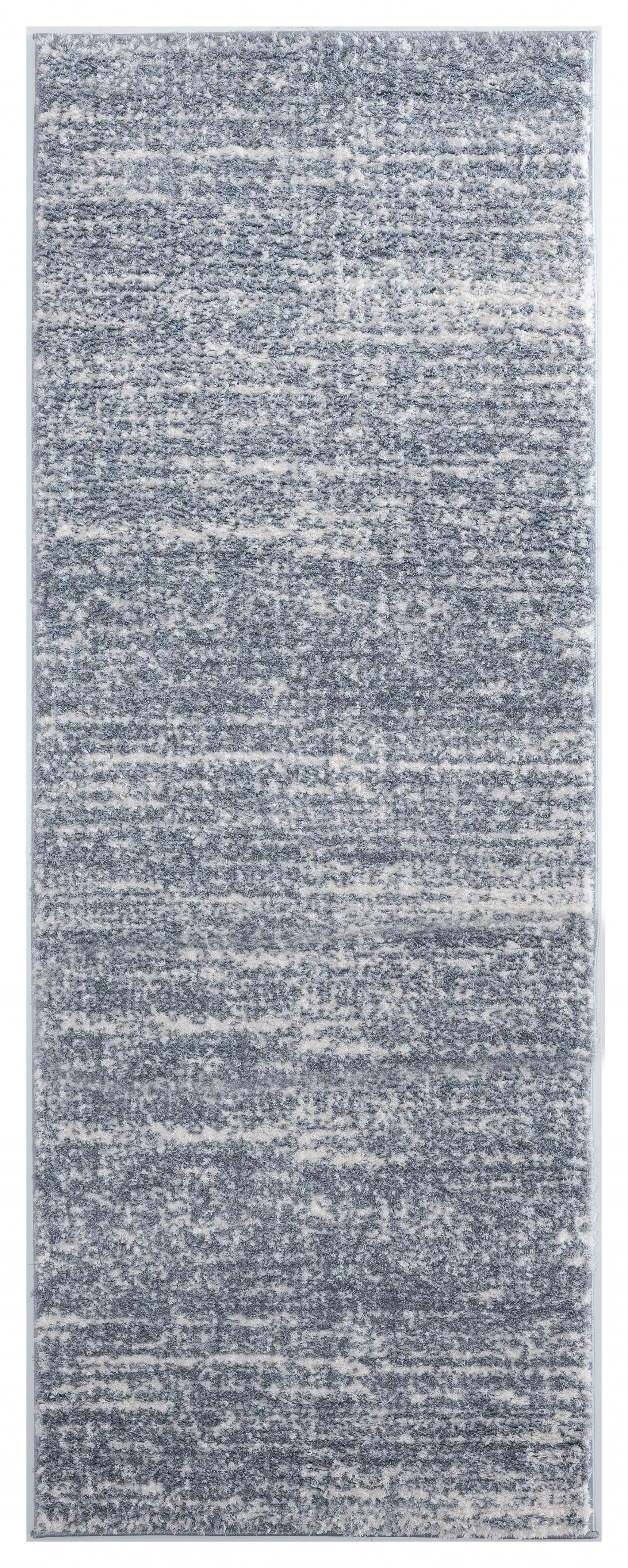 31" x 86" Blue / Grey Microfiber Polyester Runner Rug