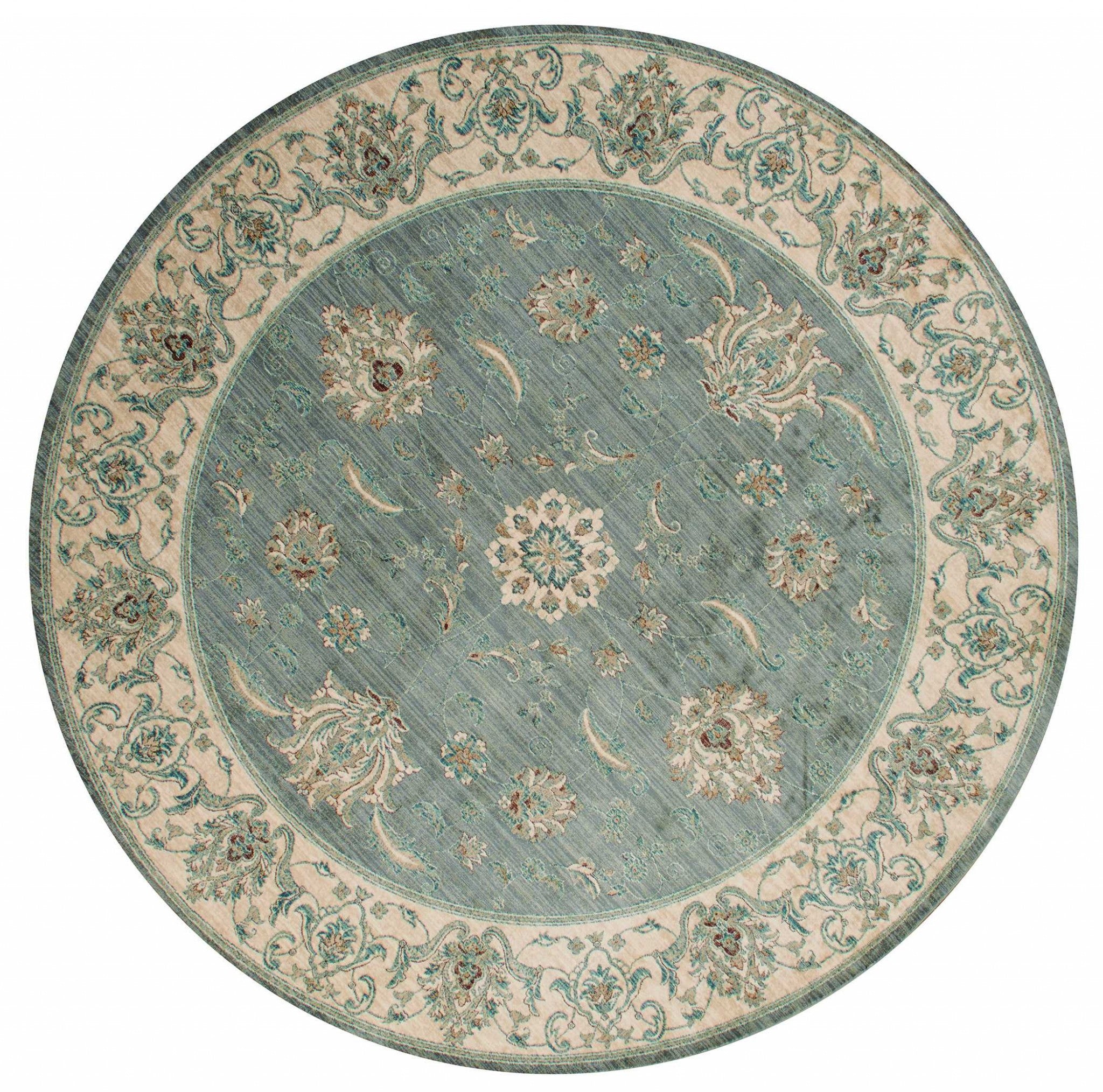 94" x 94" Blue / Grey Polyester Round Rug
