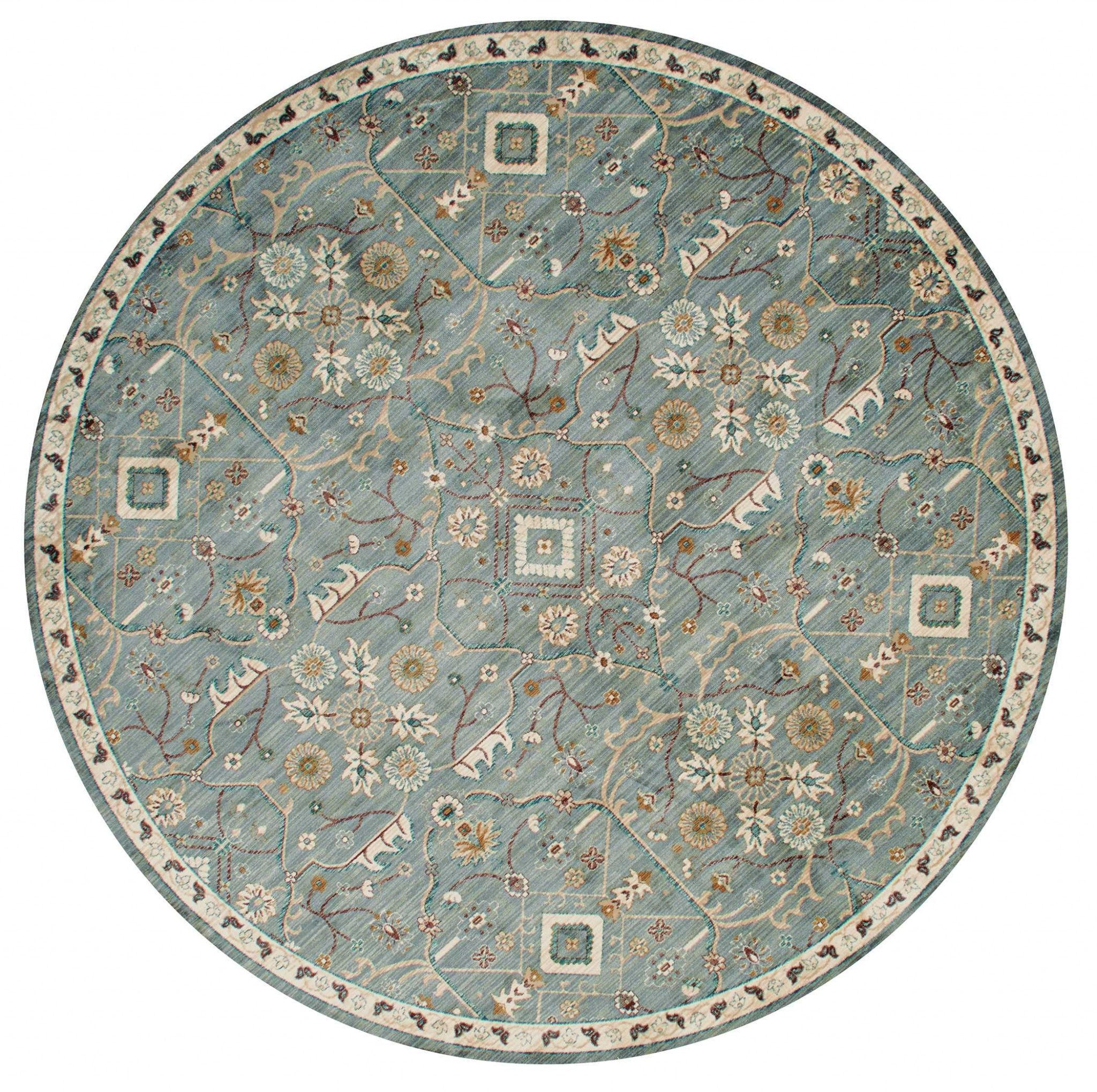 94" x 94" Blue / Grey Polyester Round Rug