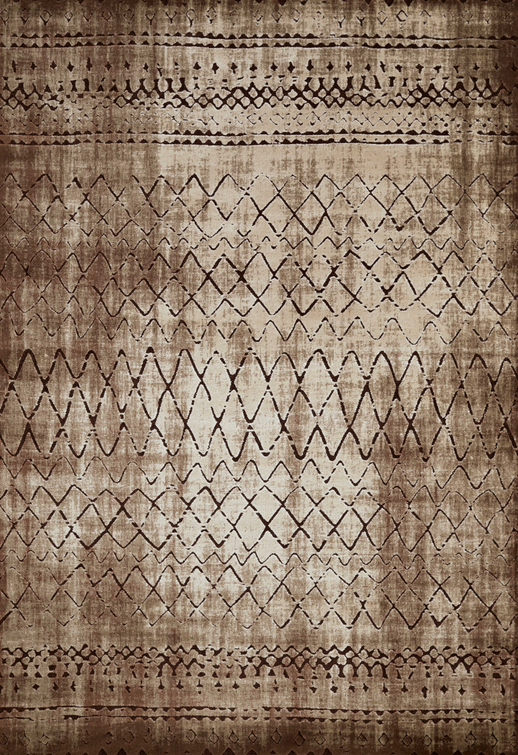 63" x 84" Light Brown Polypropylene   Polyester Area Rug