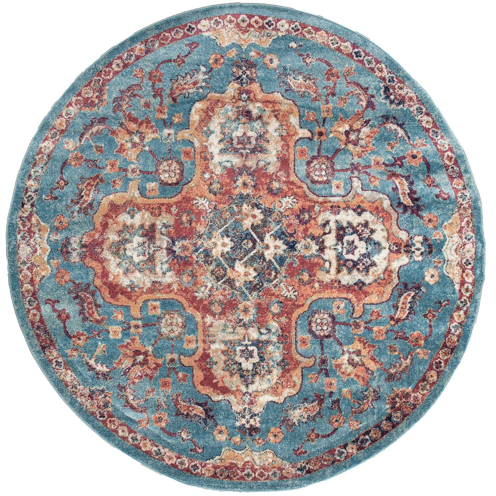 94" x 94" Turquoise Olefin Round Rug
