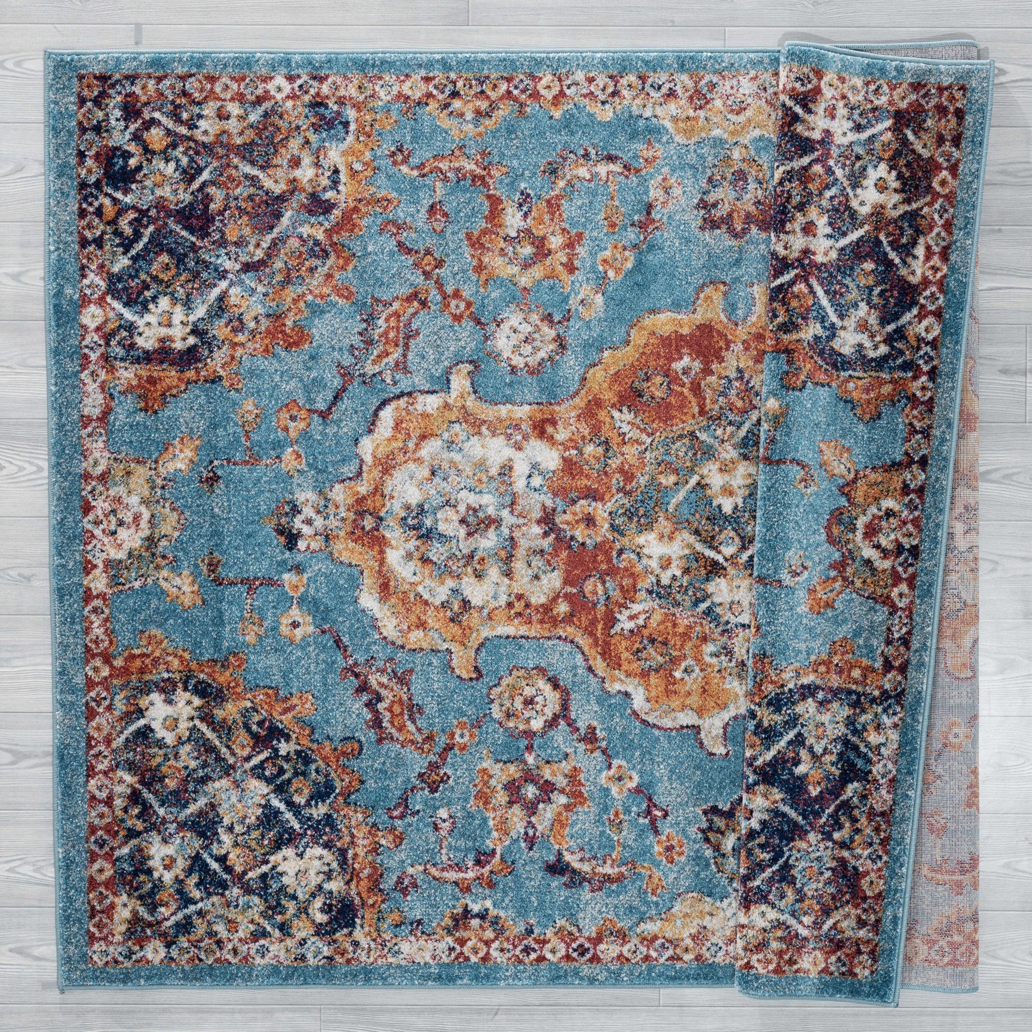 94" x 94" Turquoise Olefin Round Rug